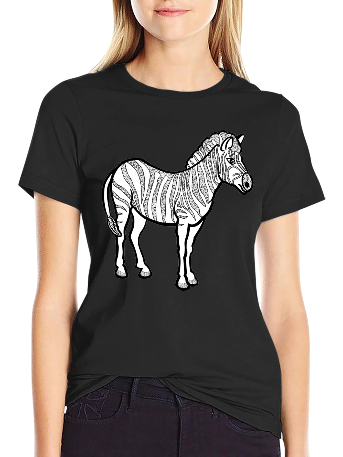 Black Zebra Graphic Print T-Shirt - Black view 2