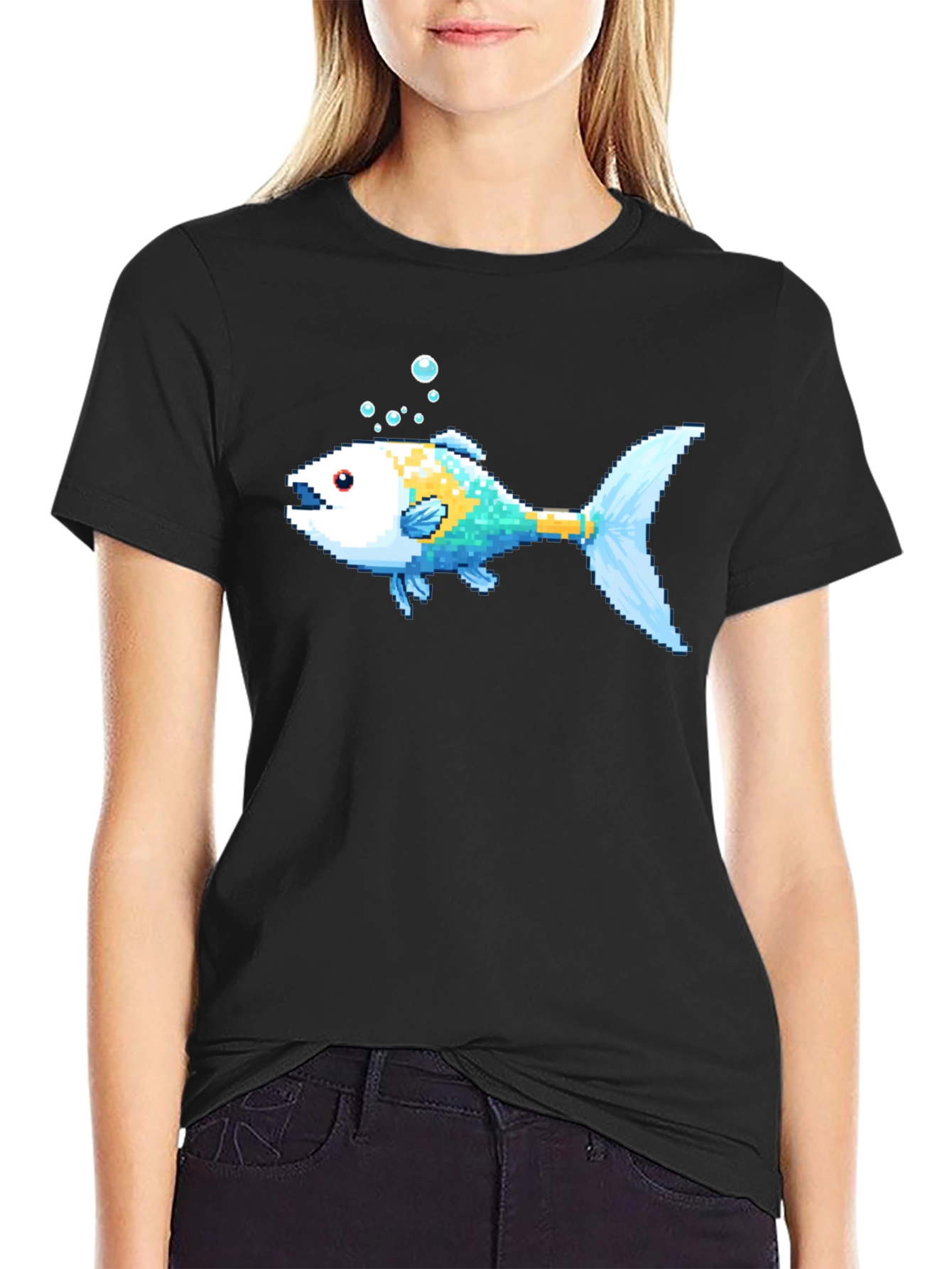 Pixel Fish Black T-Shirt - Retro Gaming Style - 2