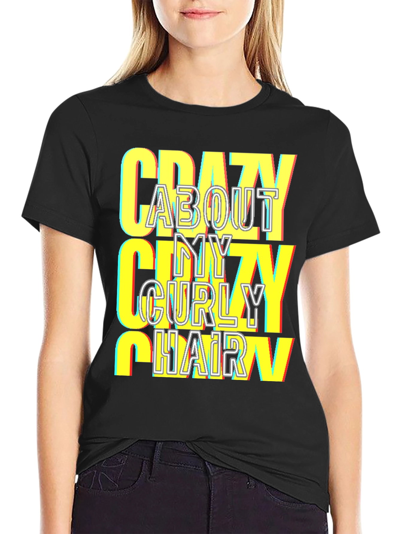 Black Crazy About My Curly Hair T-Shirt view 2