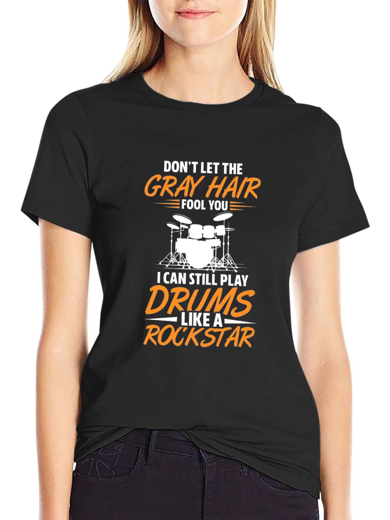 Black Gray Hair Drummer T-Shirt - Rock Star Style view 2