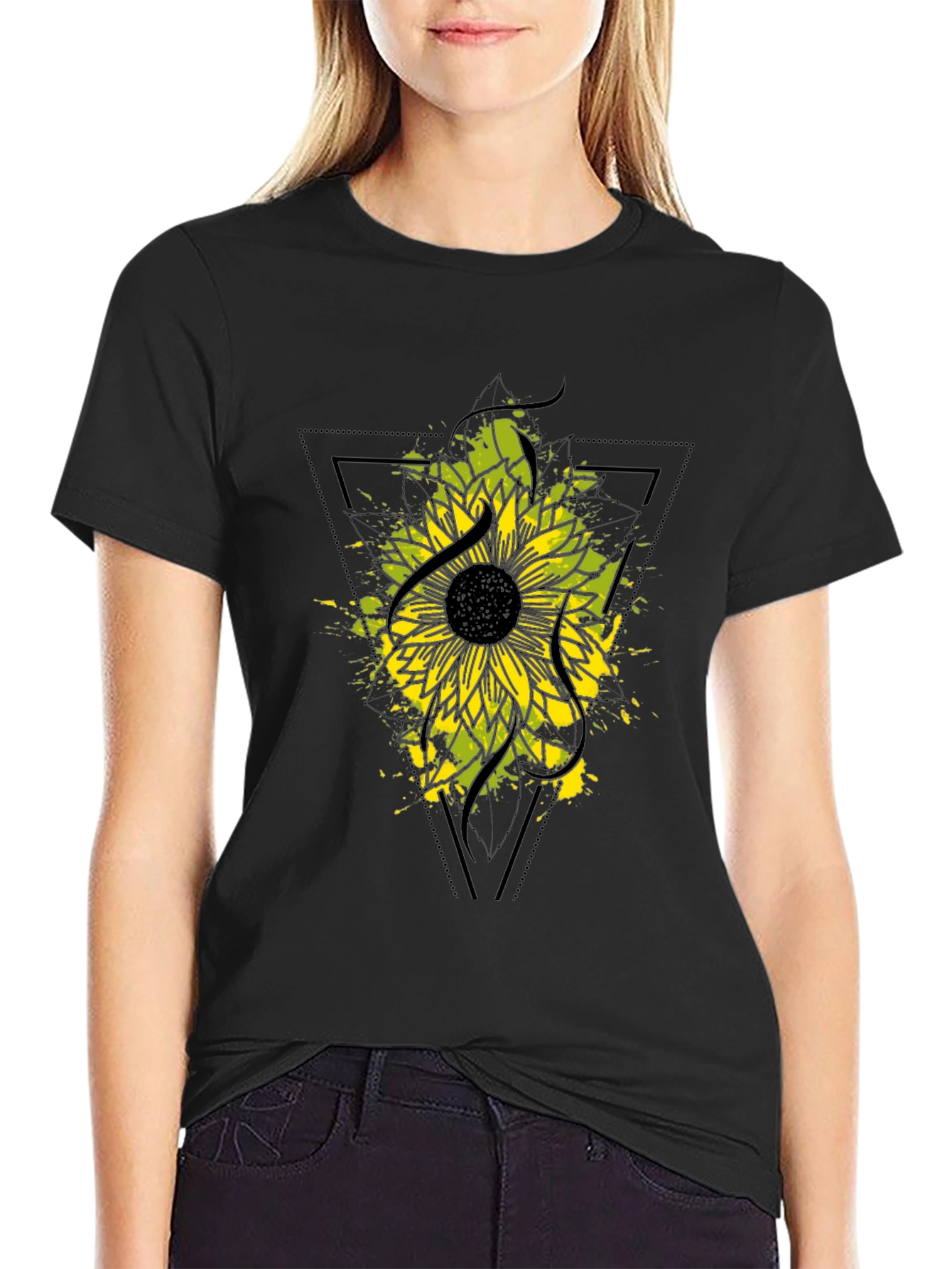 Black Sunflower Graphic Black T-Shirt view 2