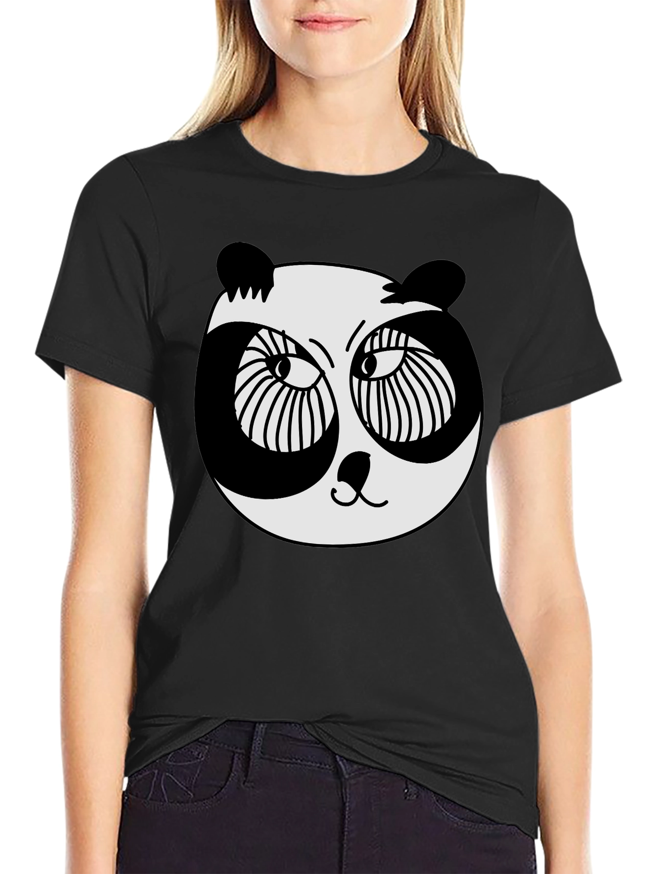 Black Panda Graphic T-Shirt - Black Crew Neck Tee view 2
