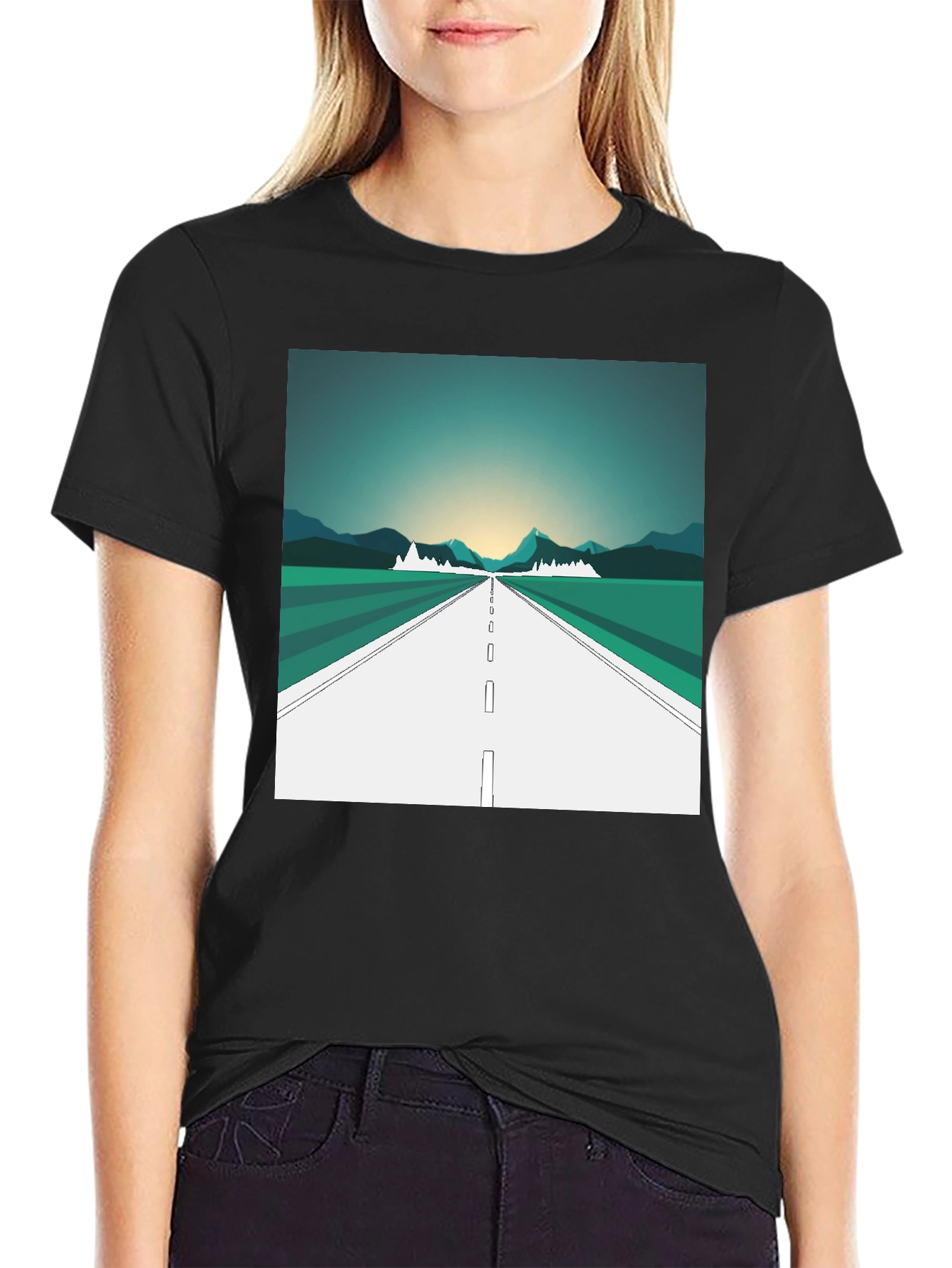 Black Road Trip Graphic Tee - Black Cotton T-Shirt view 2