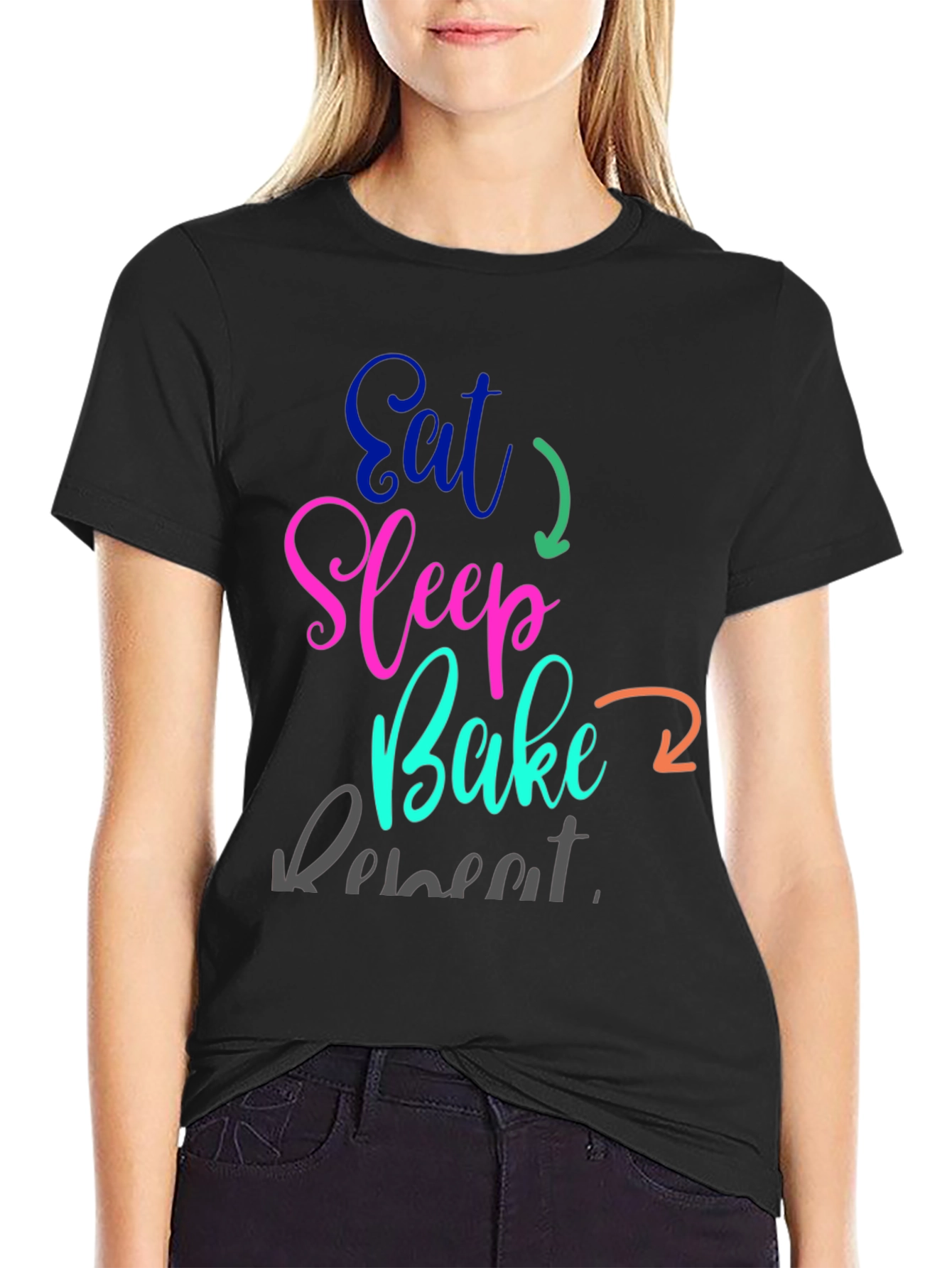 Black Eat Sleep Bake Repeat T-Shirt view 2