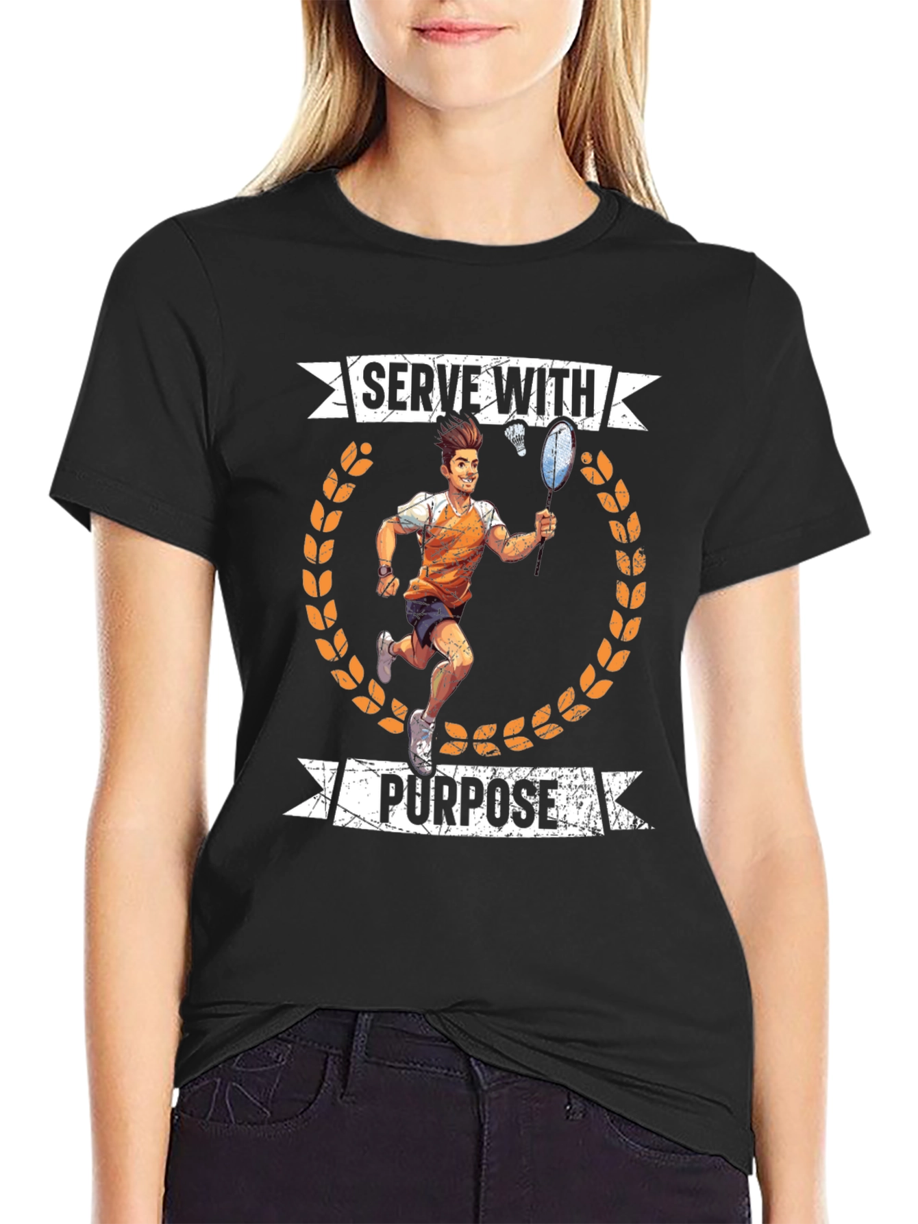 Black Serve With Purpose Badminton Graphic T-Shirt view 2