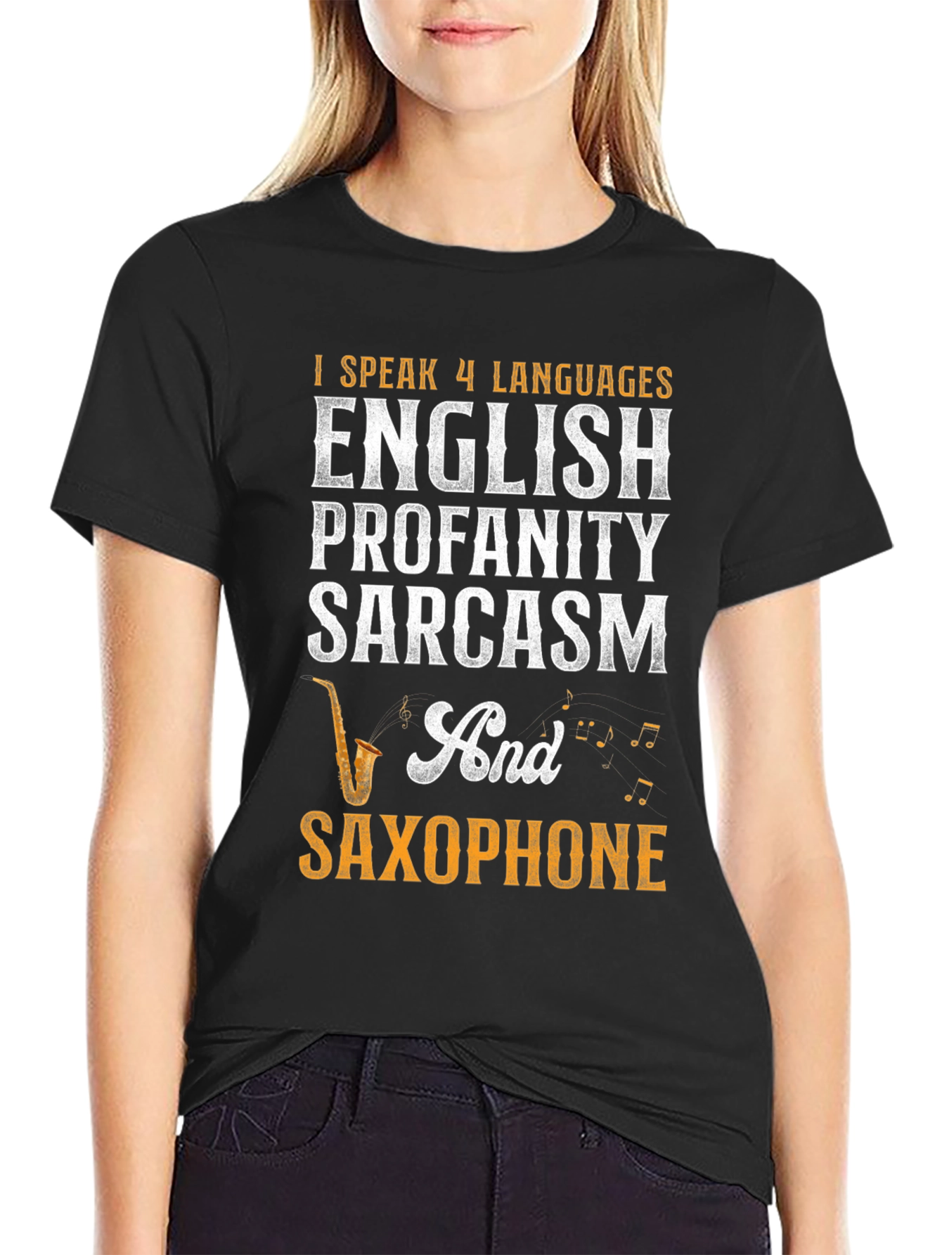 I Speak 4 Languages Funny Saxophone T-Shirt - 2