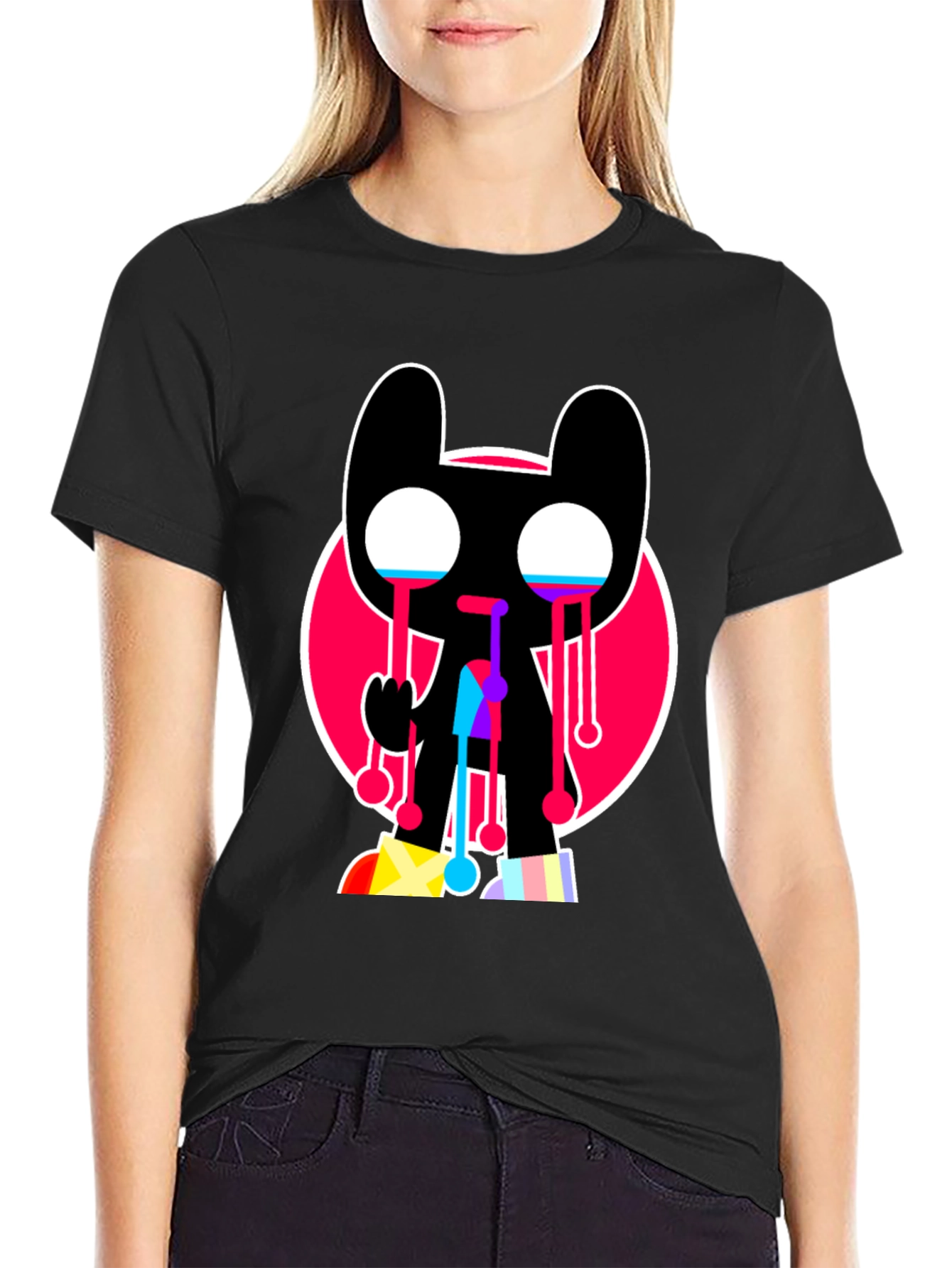 Black Trendy Crying Graphic Tee - Black view 2