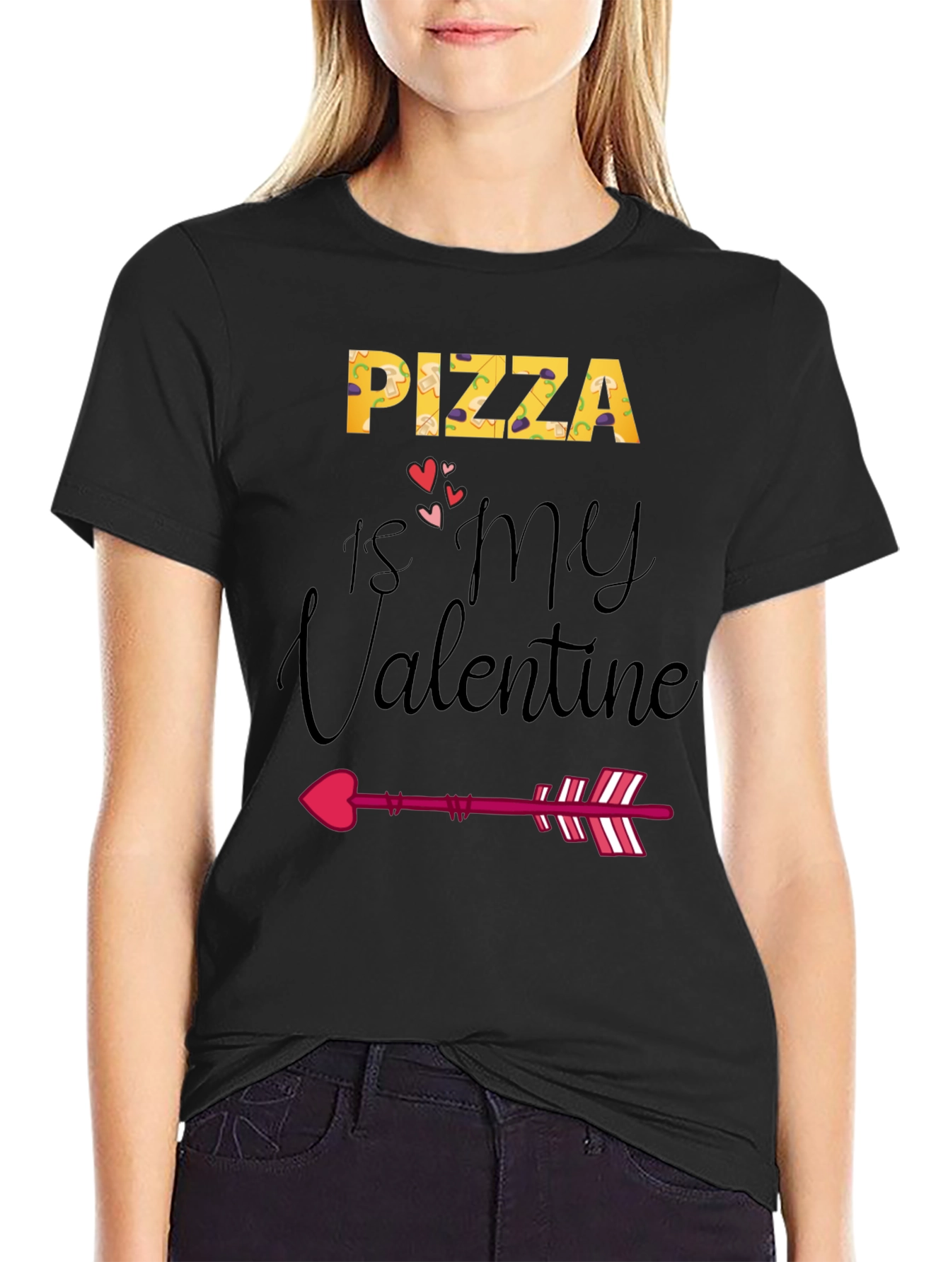 Black Pizza is My Valentine Graphic T-Shirt view 2