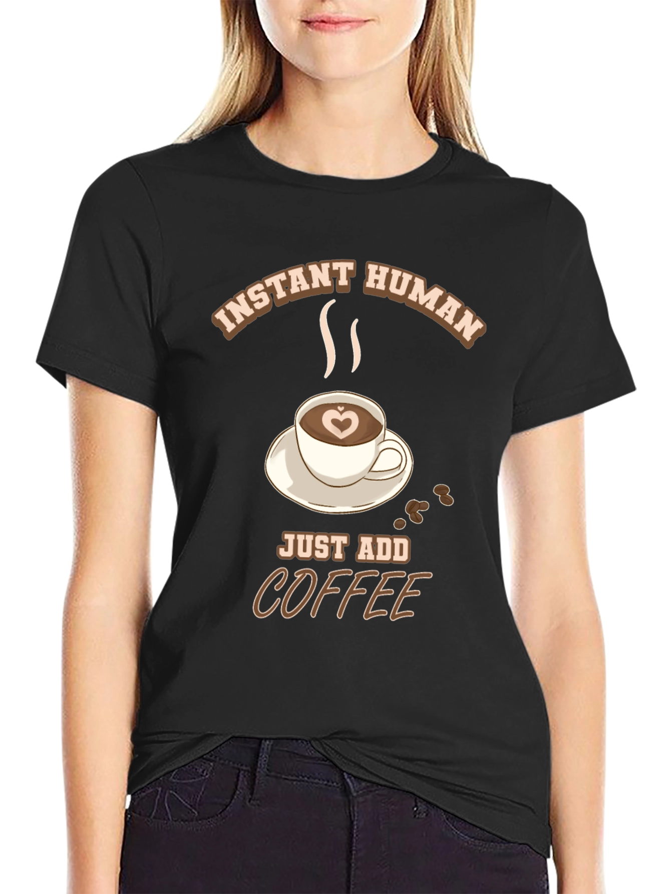 Black Instant Human Just Add Coffee T-Shirt view 2