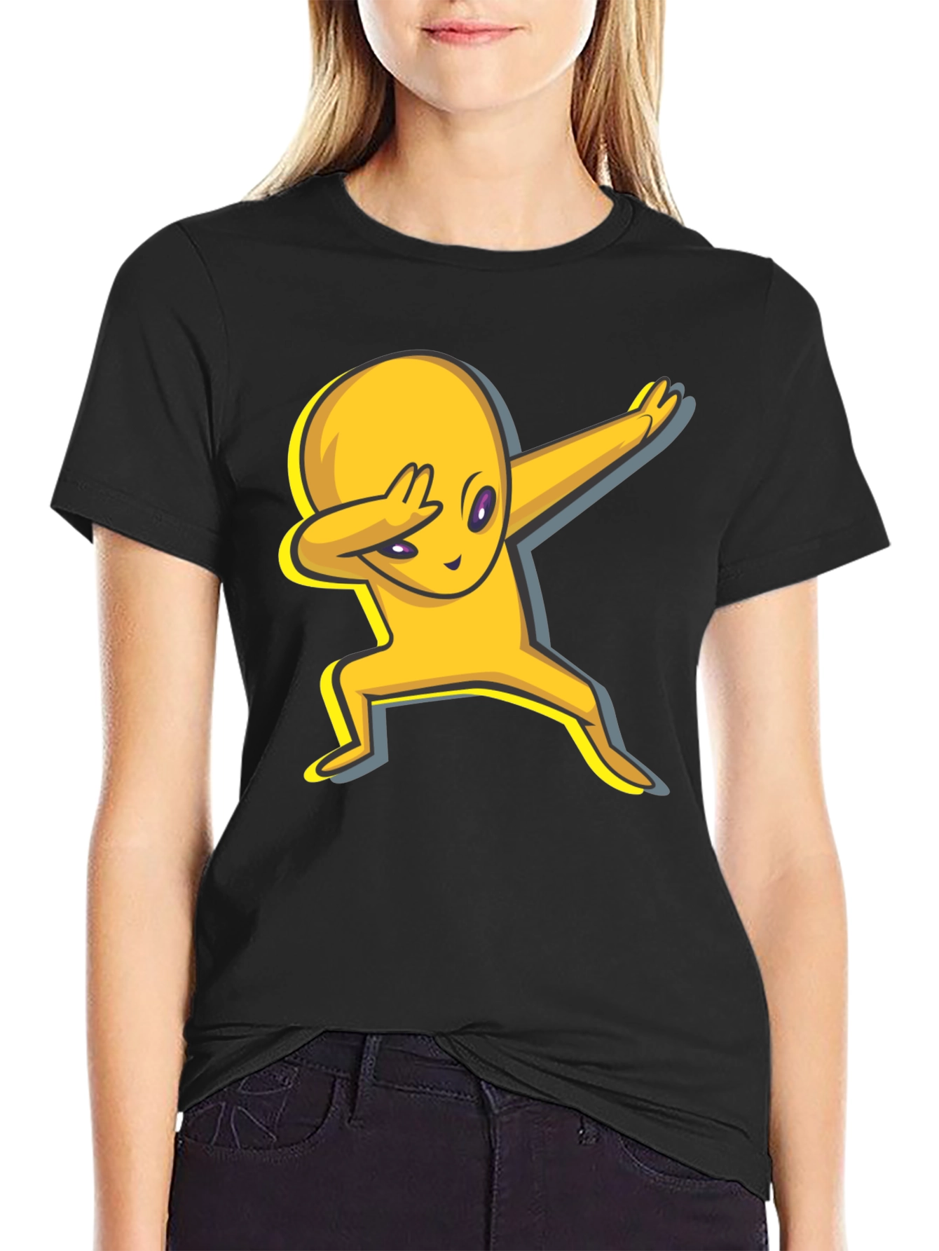 Black Dabbing Alien Graphic Tee - Trendy Casual Wear view 2