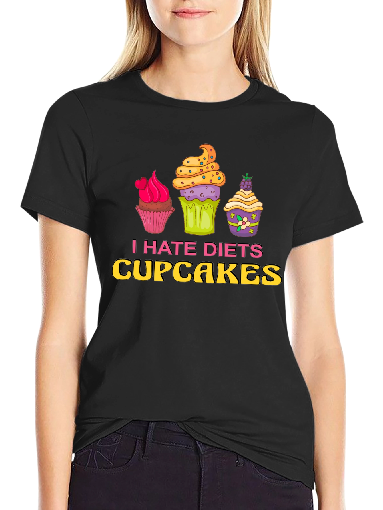 Black I Hate Diets Cupcakes Funny Graphic T-Shirt view 2