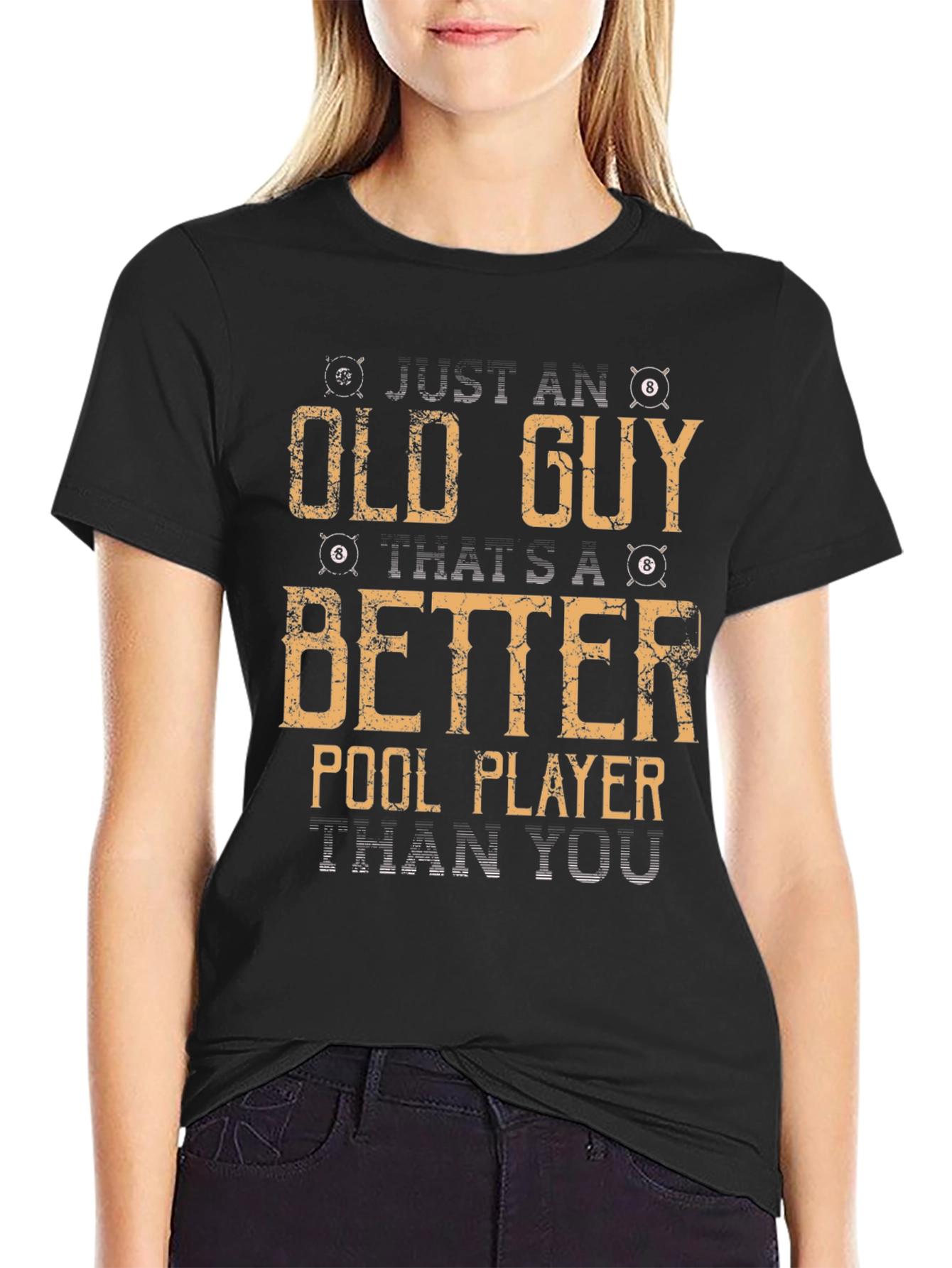 Black Funny Old Guy Pool Player Black T-Shirt view 2