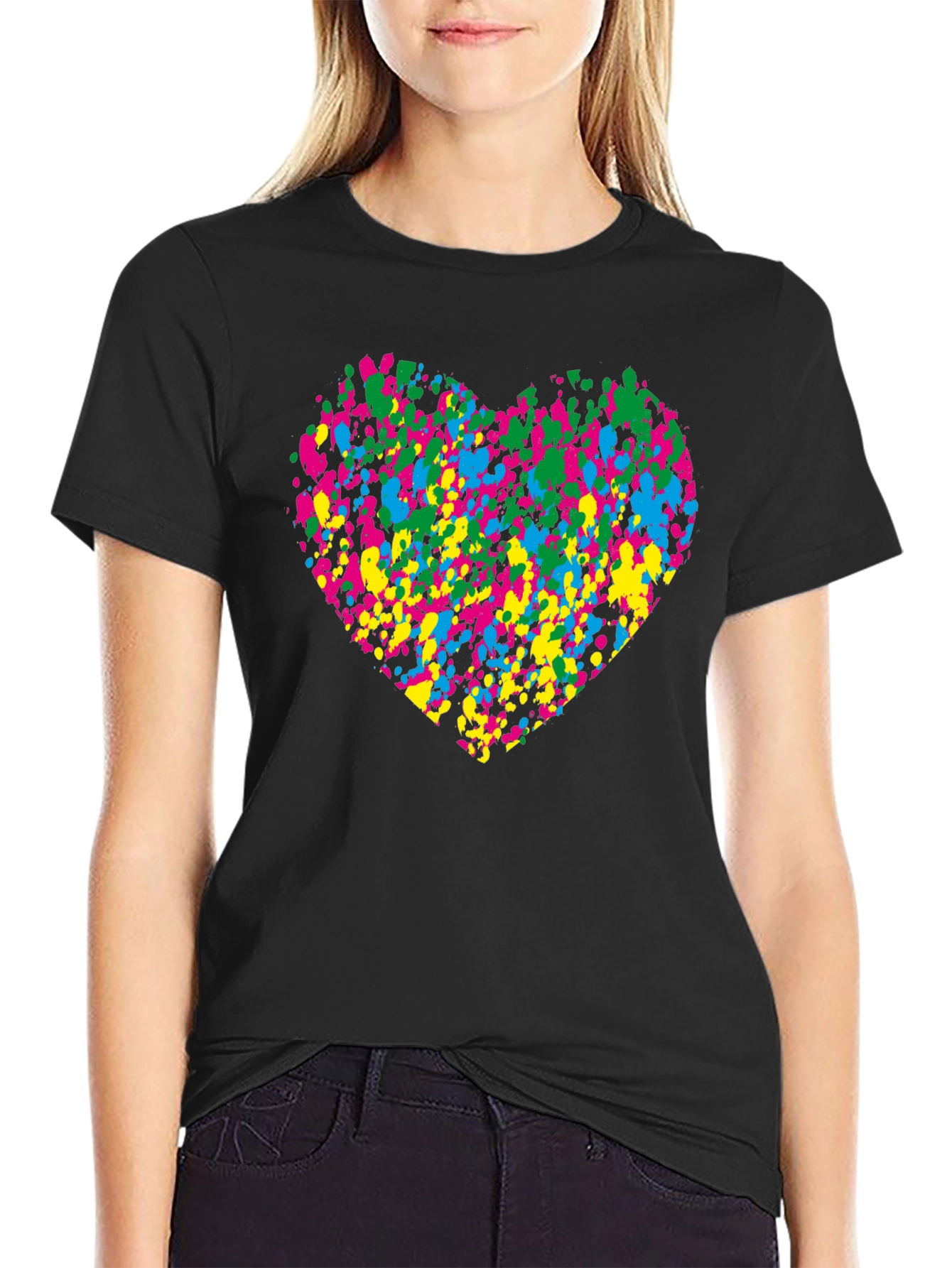 Black Heart Splatter Black T-Shirt Funky Style view 2