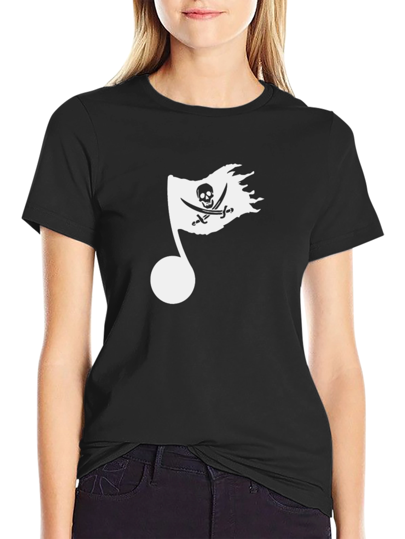 Black Pirate Flag Music Note Graphic Tee - Black view 2