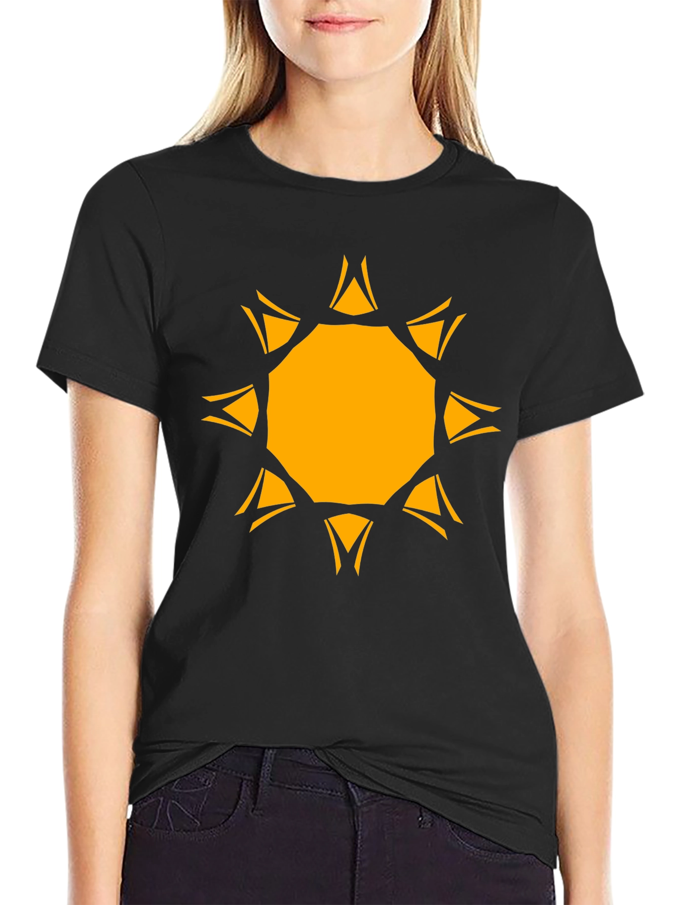 Black Geometric Sunburst Graphic Tee - Black Cotton Blend view 2