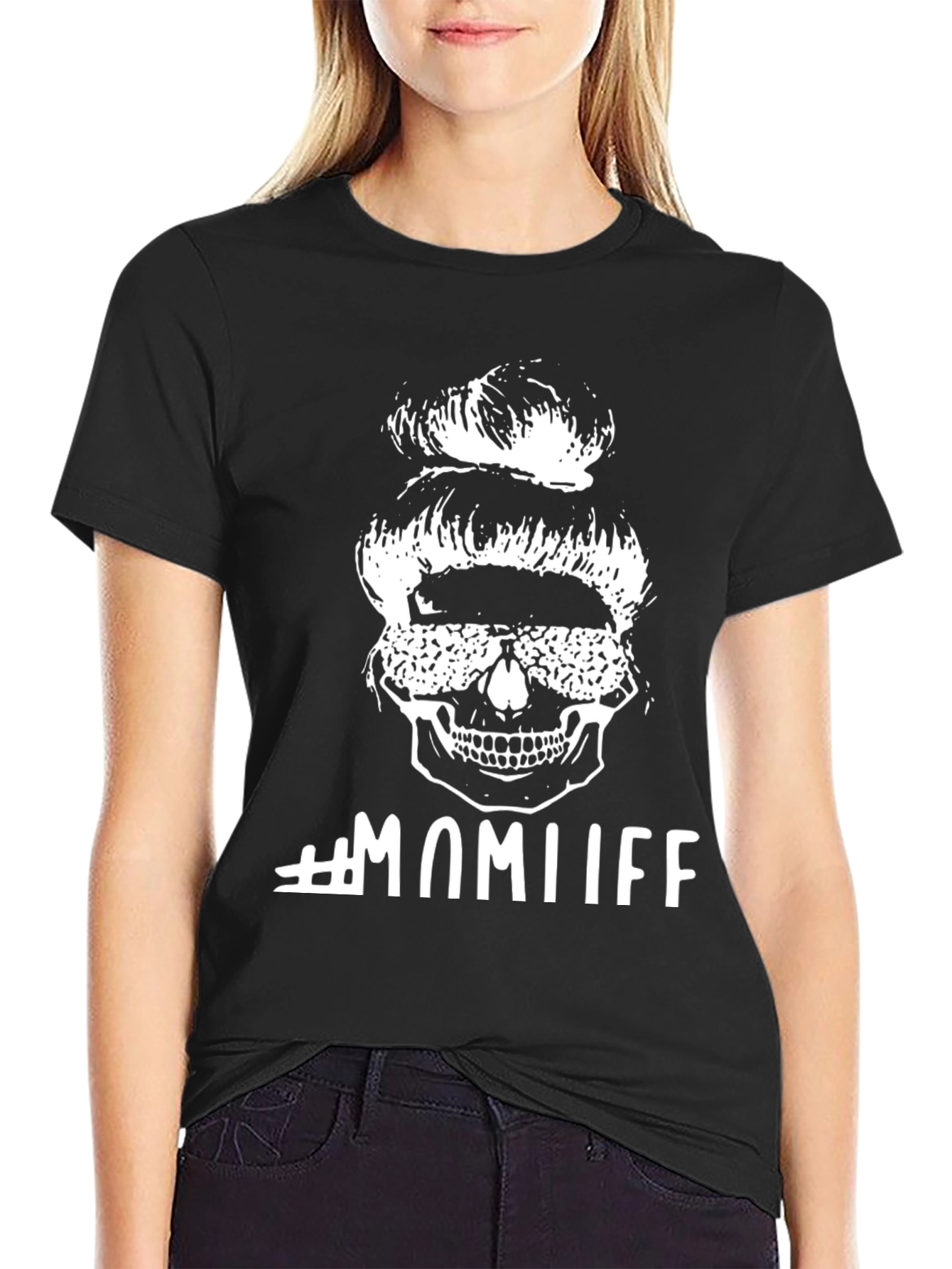 Black Mom Life Skull Graphic T-Shirt view 2