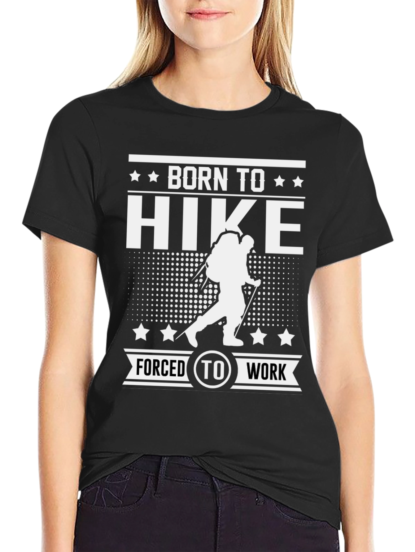 Black Born to Hike T-Shirt: Hiking Enthusiast Apparel view 2