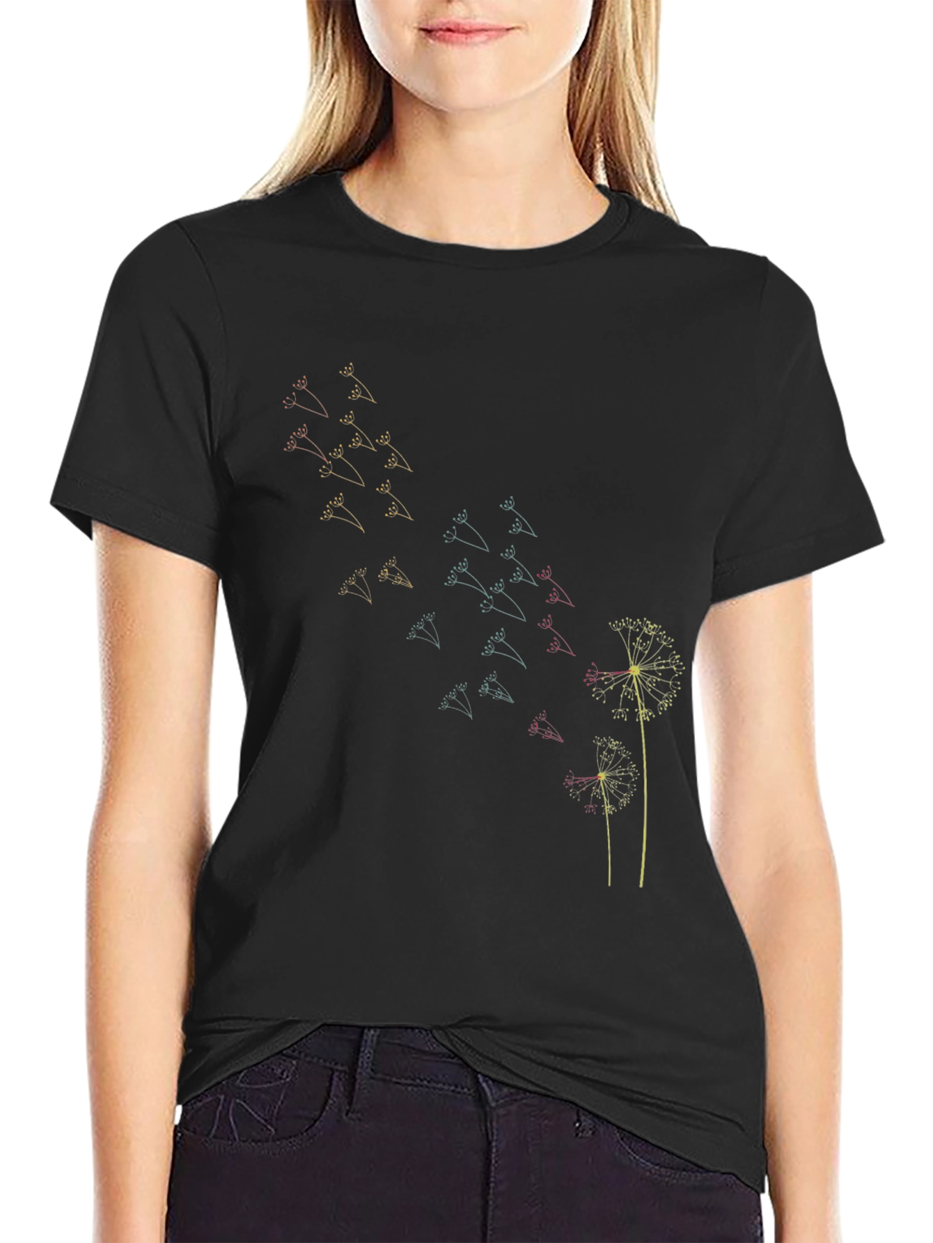 Black Dandelion Wish Graphic Tee - Soft Cotton Blend Shirt view 2