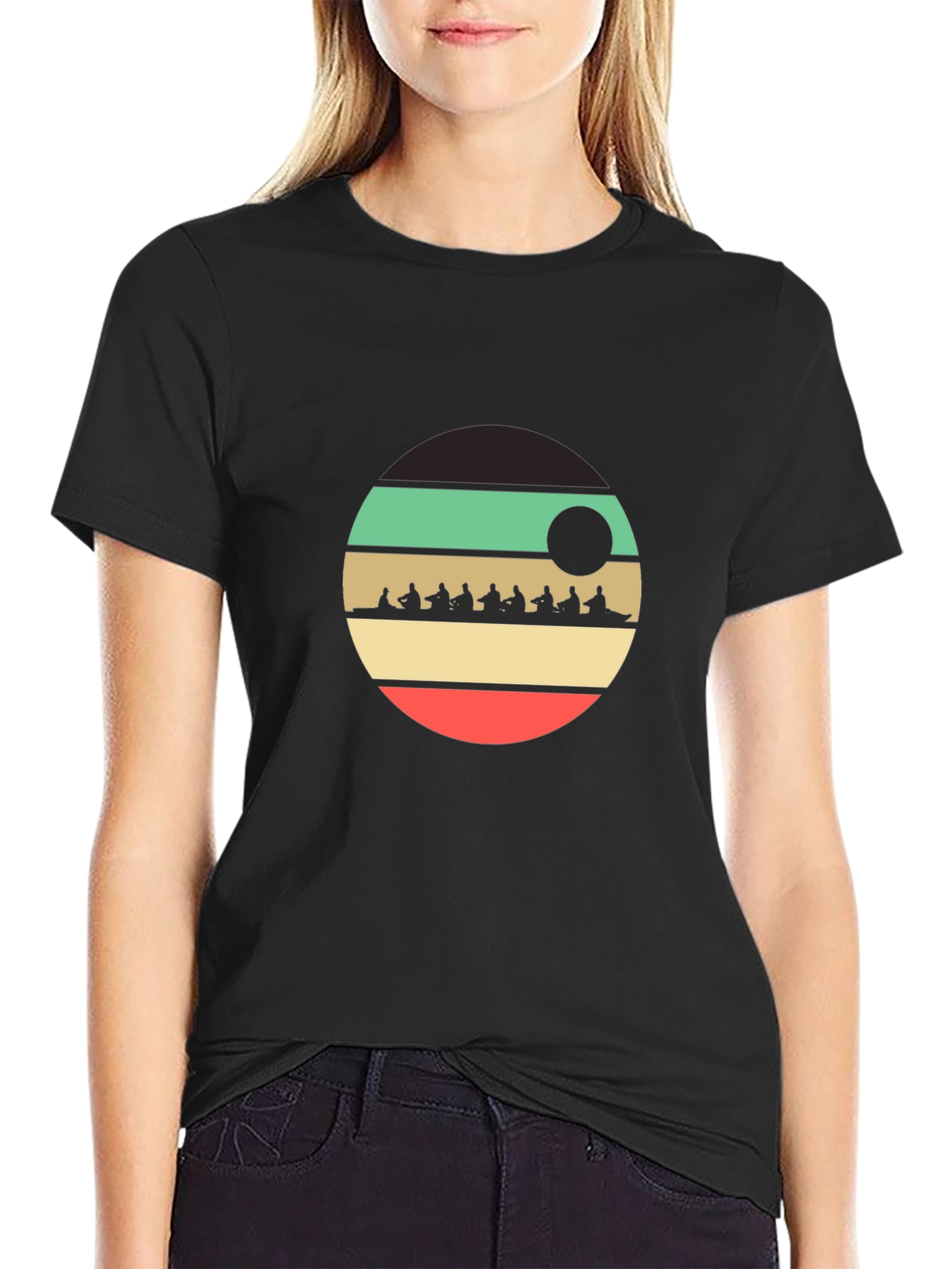 Black Rowing Team Retro Style T-Shirt view 2