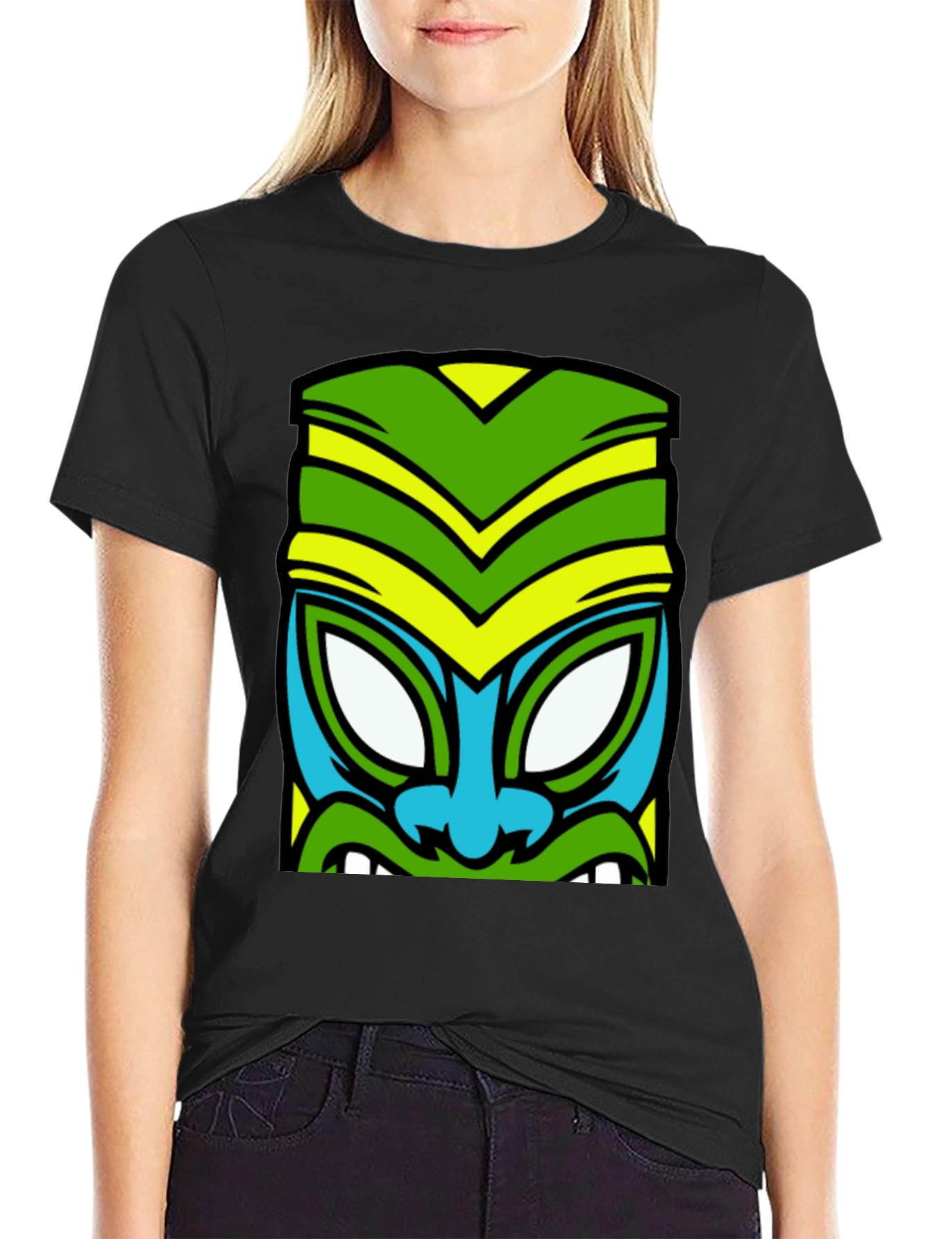 Black Funky Tiki Mask Graphic Tee view 2