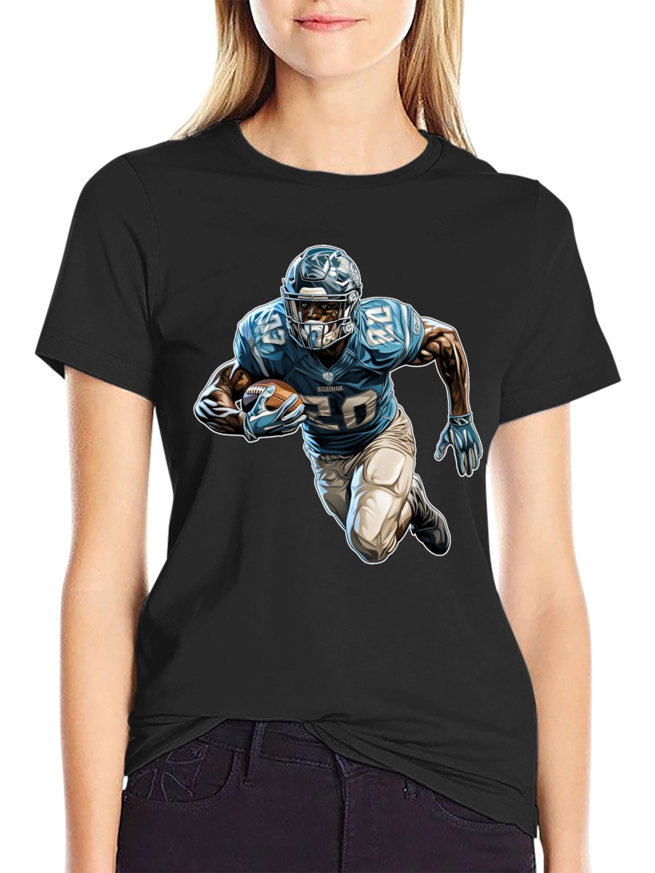 Black Football Player Graphic Tee - Black Cotton Blend view 2