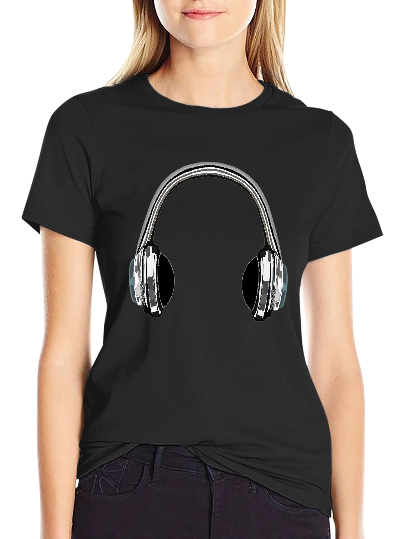 Black Headphone Graphic T-Shirt - Music Lover Tee view 2
