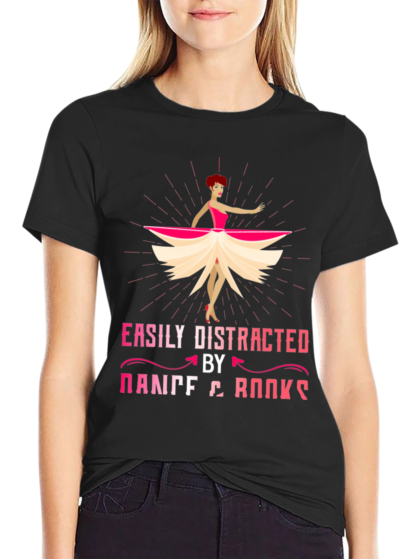 Black Easily Distracted by Dance & Books T-Shirt view 2