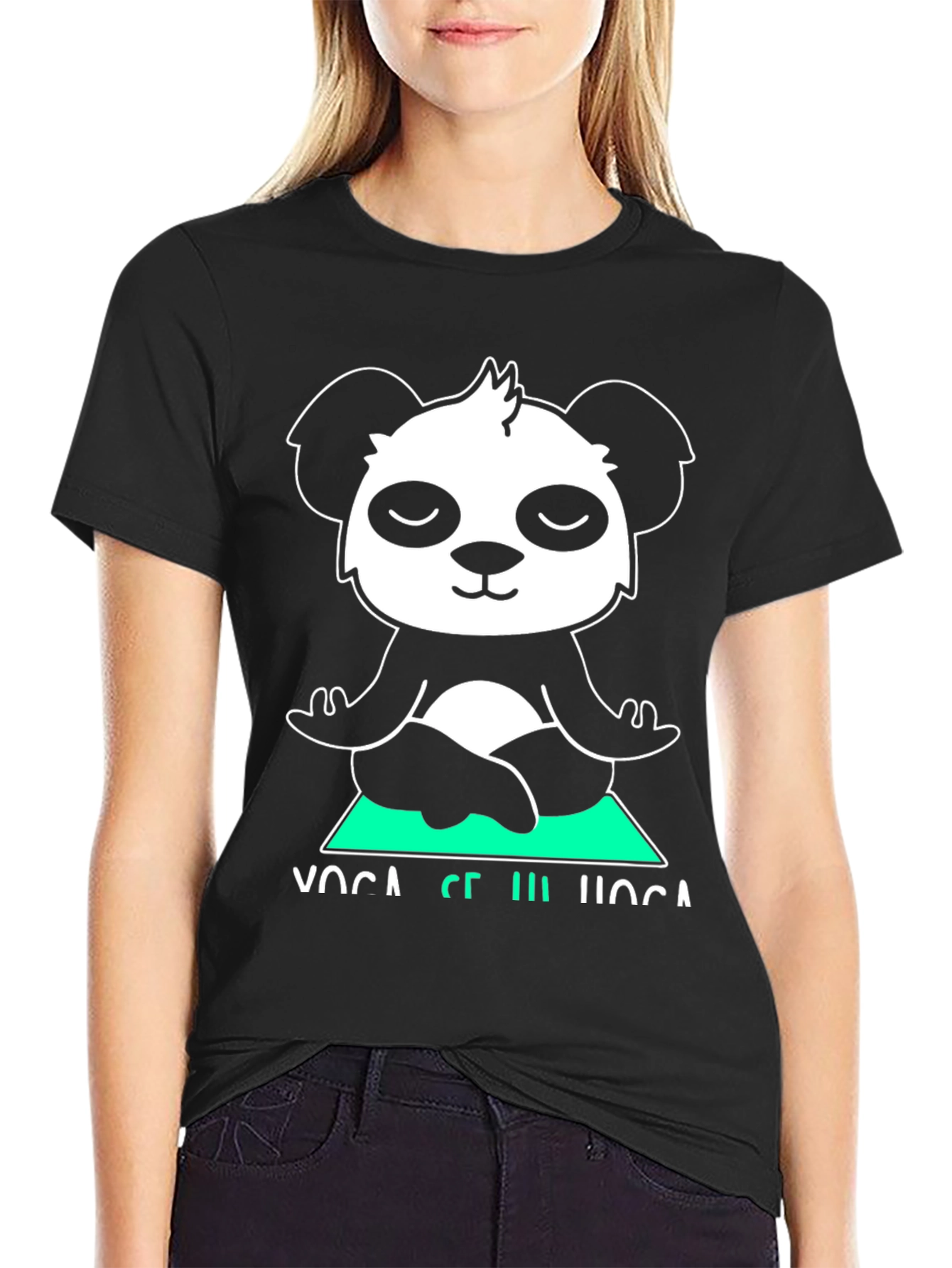 Black Yoga Panda Graphic Tee - Meditating Bear Shirt view 2