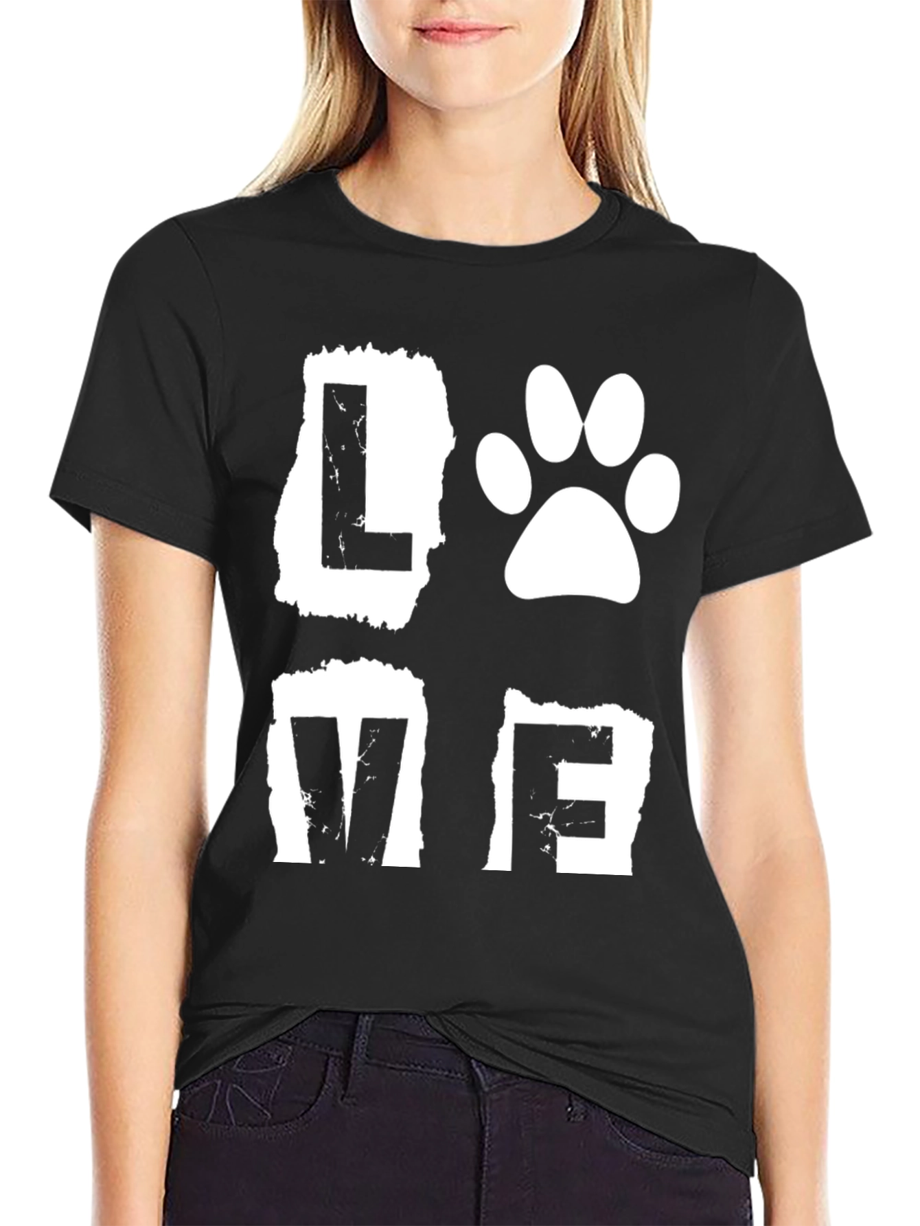 Black Love Paw Print Graphic Black T-Shirt view 2