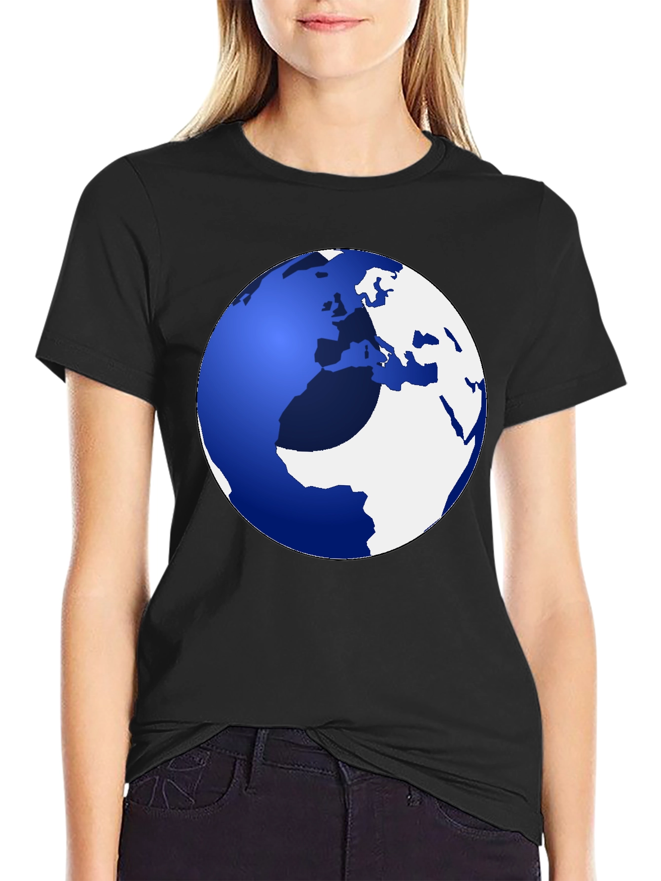 Black Globe Graphic Tee - Earth Design Casual Shirt view 2