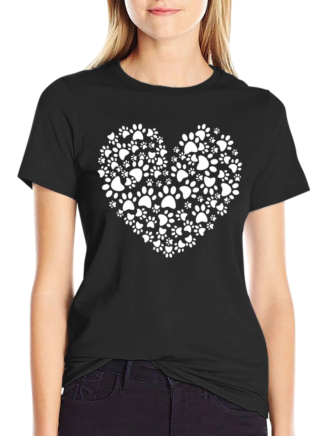 Black Paw Print Heart T-Shirt - Black view 2