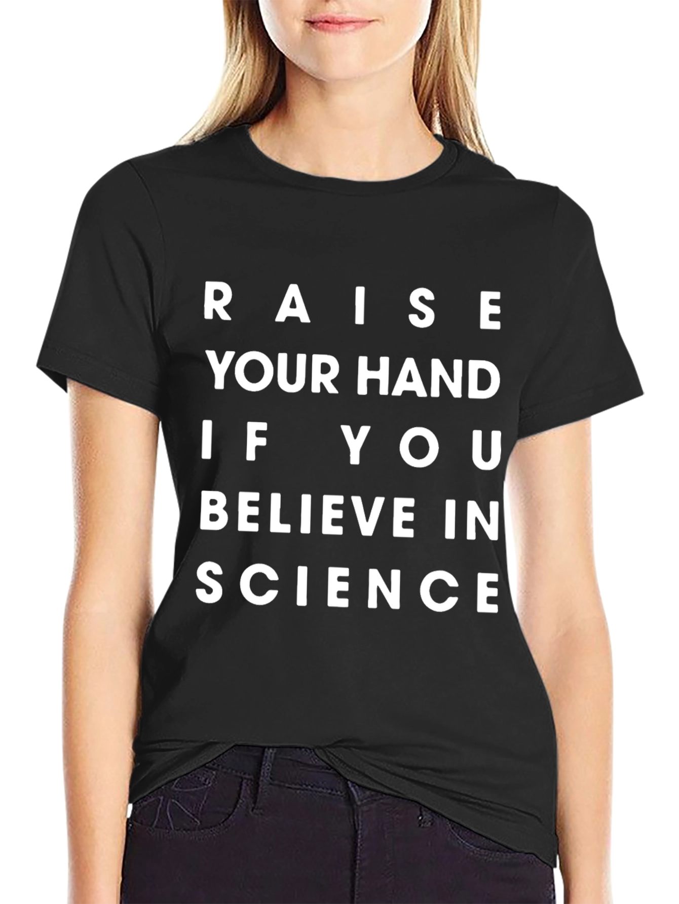 Black Raise Your Hand Science Tee - Black Cotton Blend view 2