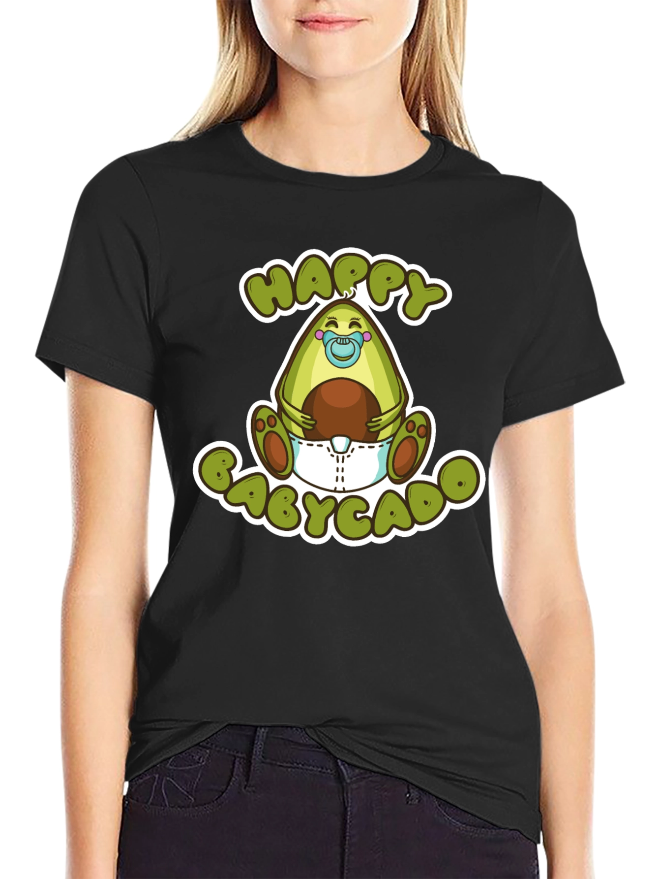 Black Happy Babycado T-Shirt: Cute Avocado Design view 2
