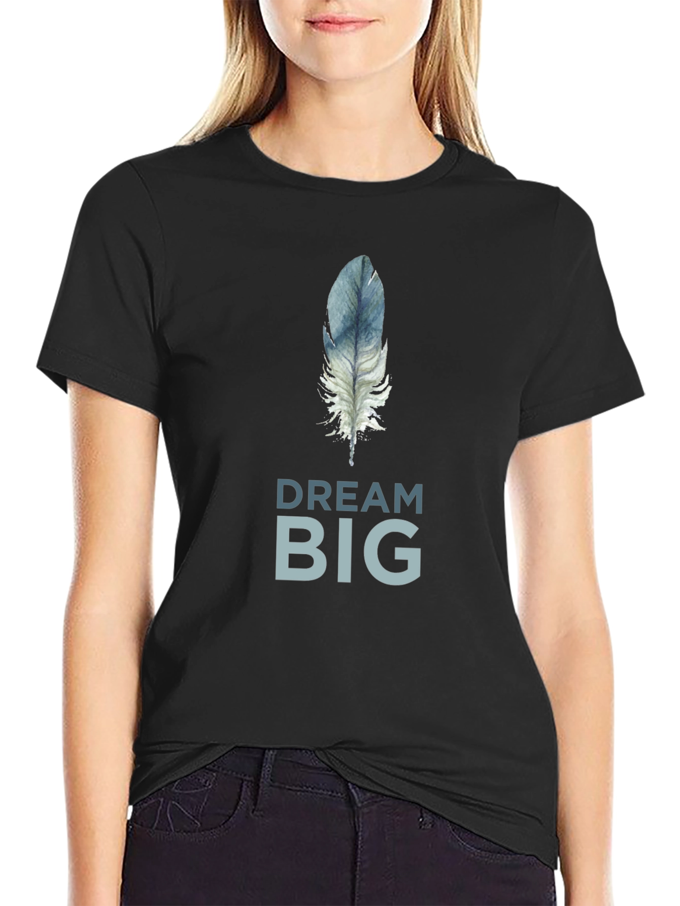 Black Dream Big Feather Graphic T-Shirt - Soft Cotton Tee view 2