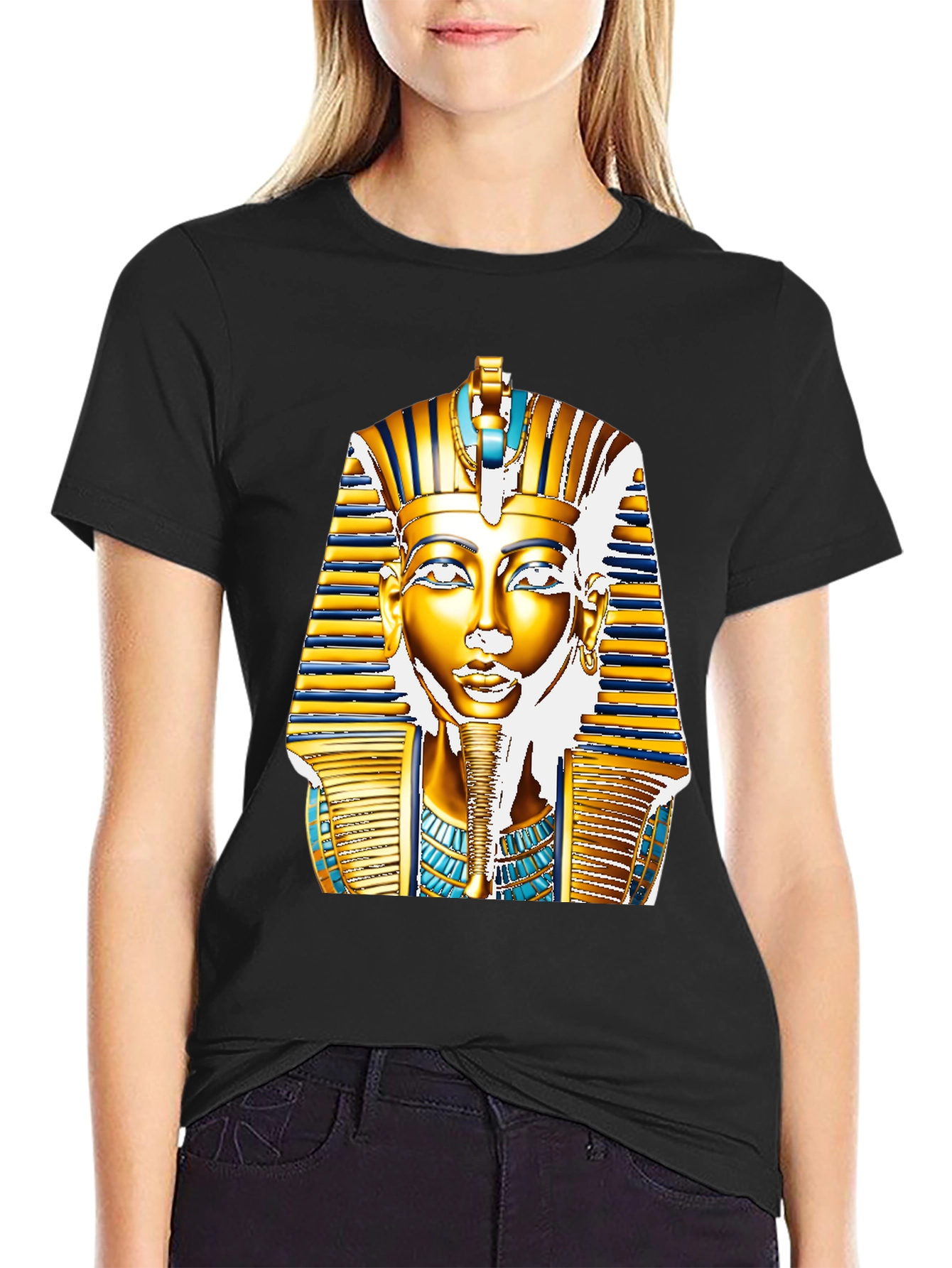 Black Egyptian Pharaoh T-Shirt - Gold King Tut Design view 2