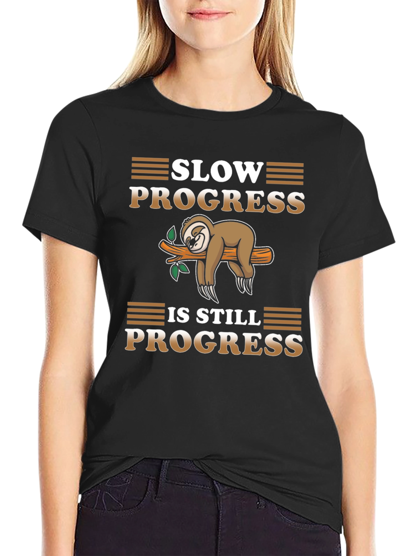 Black Slow Progress Sloth T-Shirt view 2