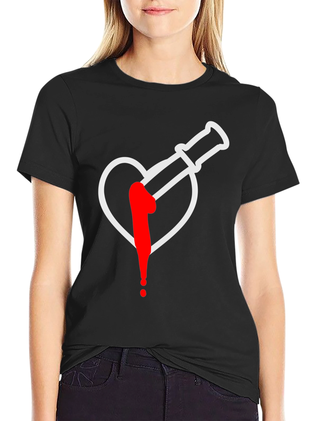 Black Heart Broken Syringe Graphic Tee view 2