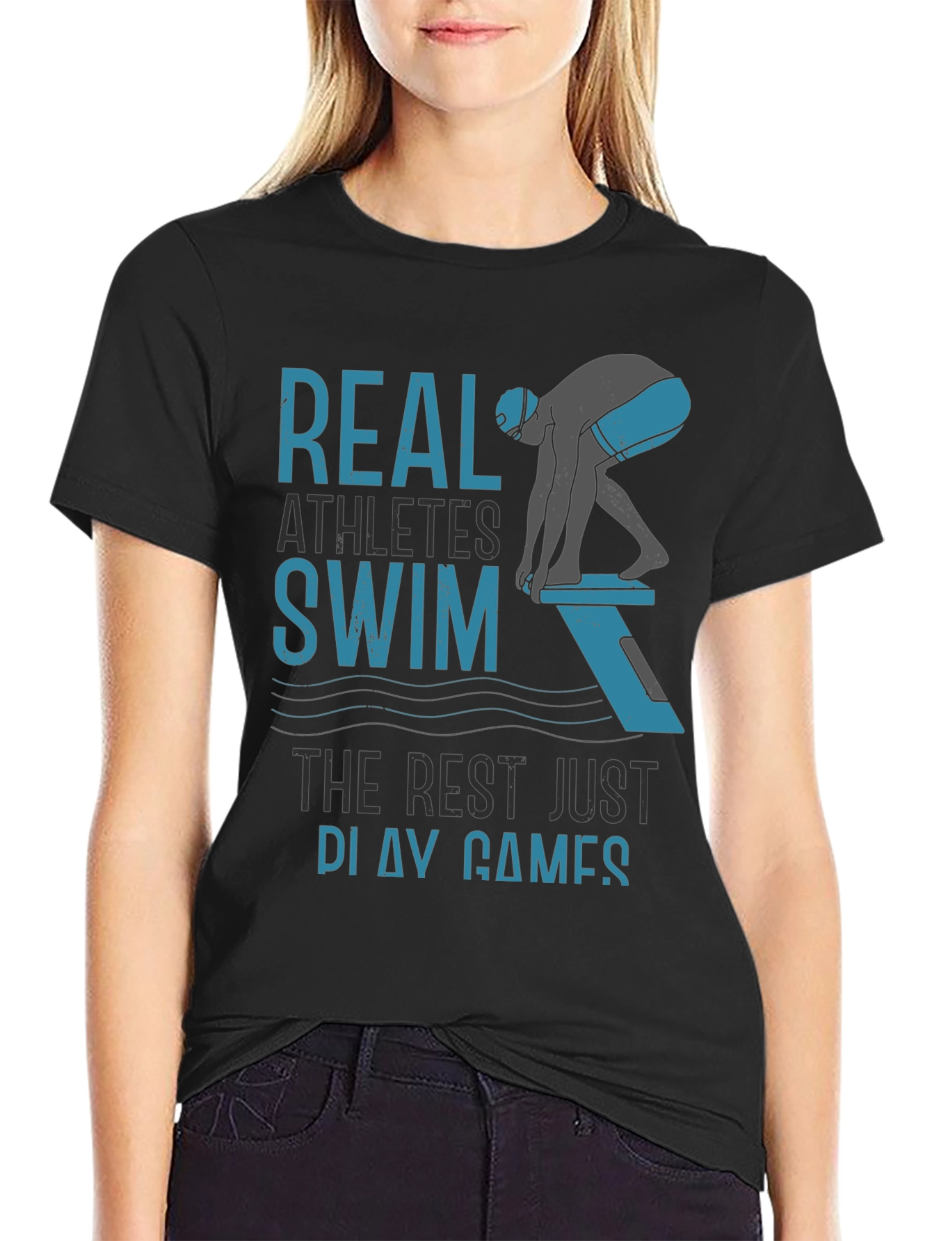 Black Real Athletes Swim T-Shirt - Black Cotton Tee view 2