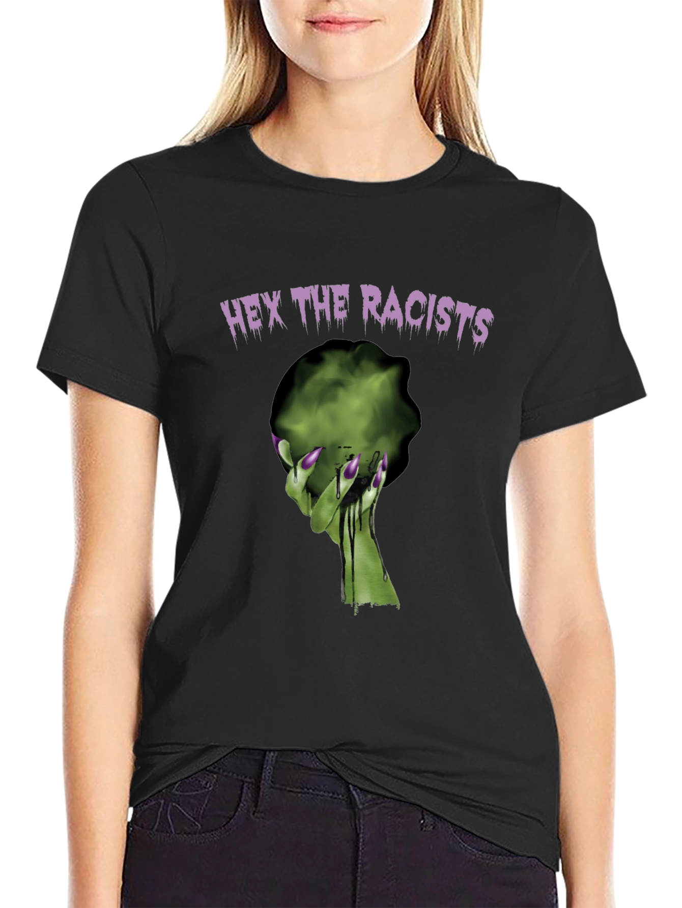 Black Hex the Racists Graphic T-Shirt view 2
