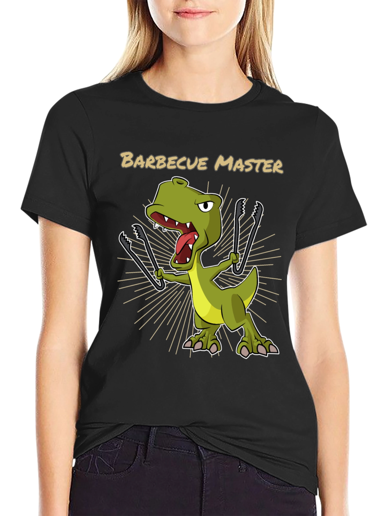 Black BBQ Master T-Rex Graphic Tee view 2