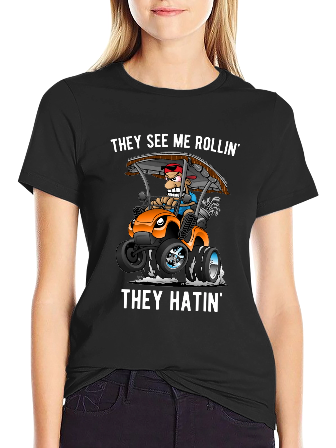 Black Funny "They See Me Rollin'" Graphic Tee view 2
