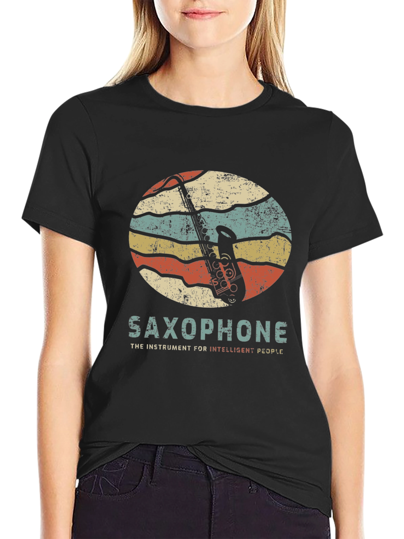 Black Saxophone Retro Graphic T-Shirt view 2