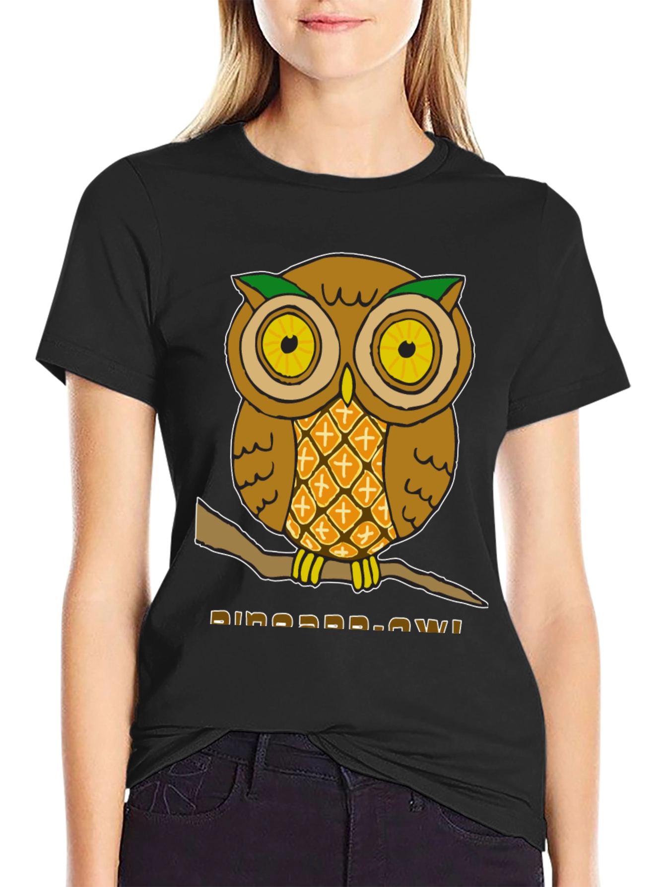 Black Pineapple Owl Graphic T-Shirt - Unique Design! view 2