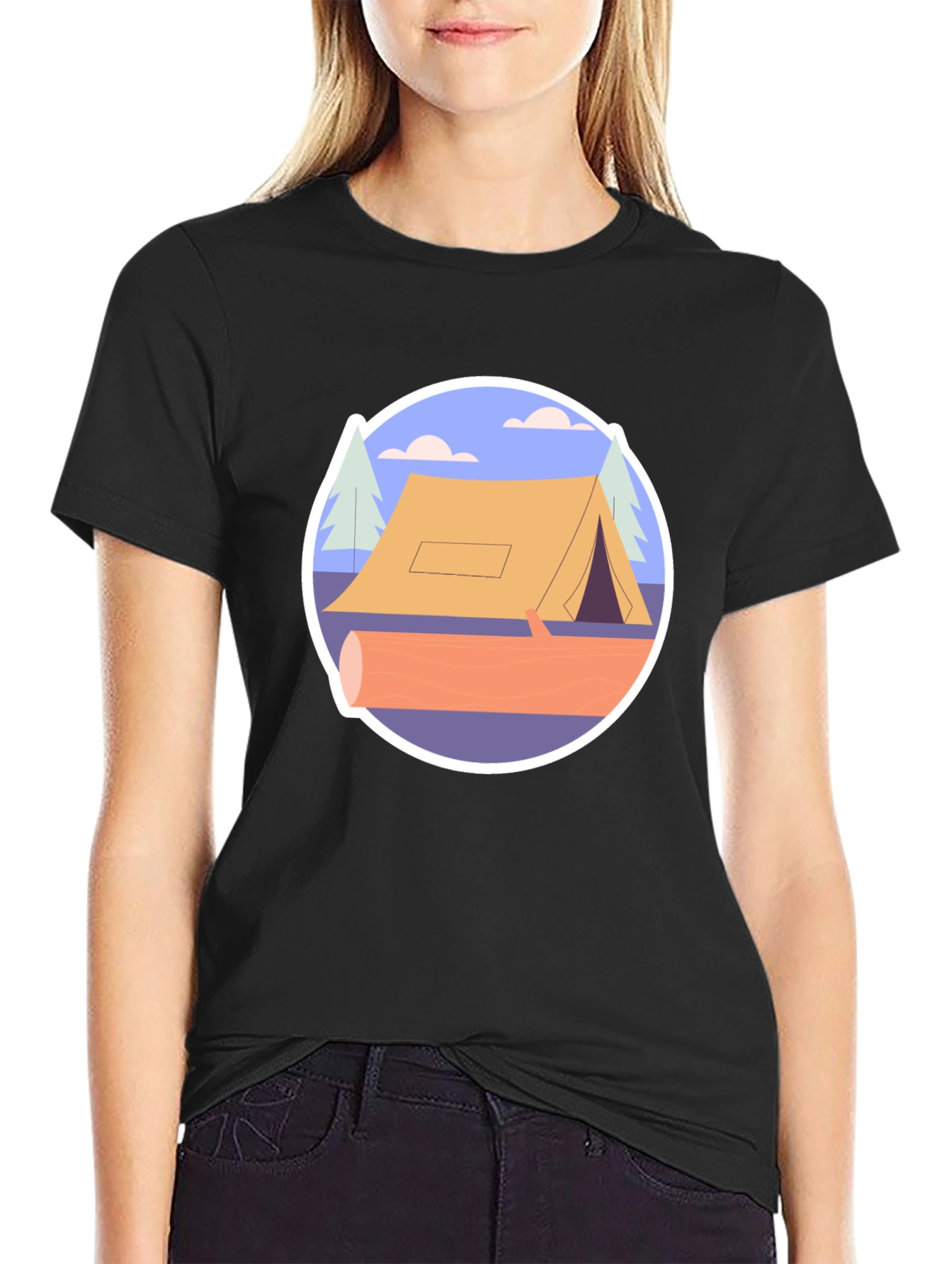 Black Camping Tent Graphic Tee - Nature Adventure Shirt view 2