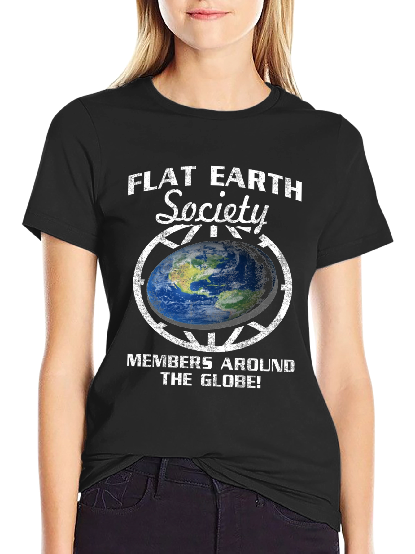 Black Flat Earth Society Graphic T-Shirt view 2