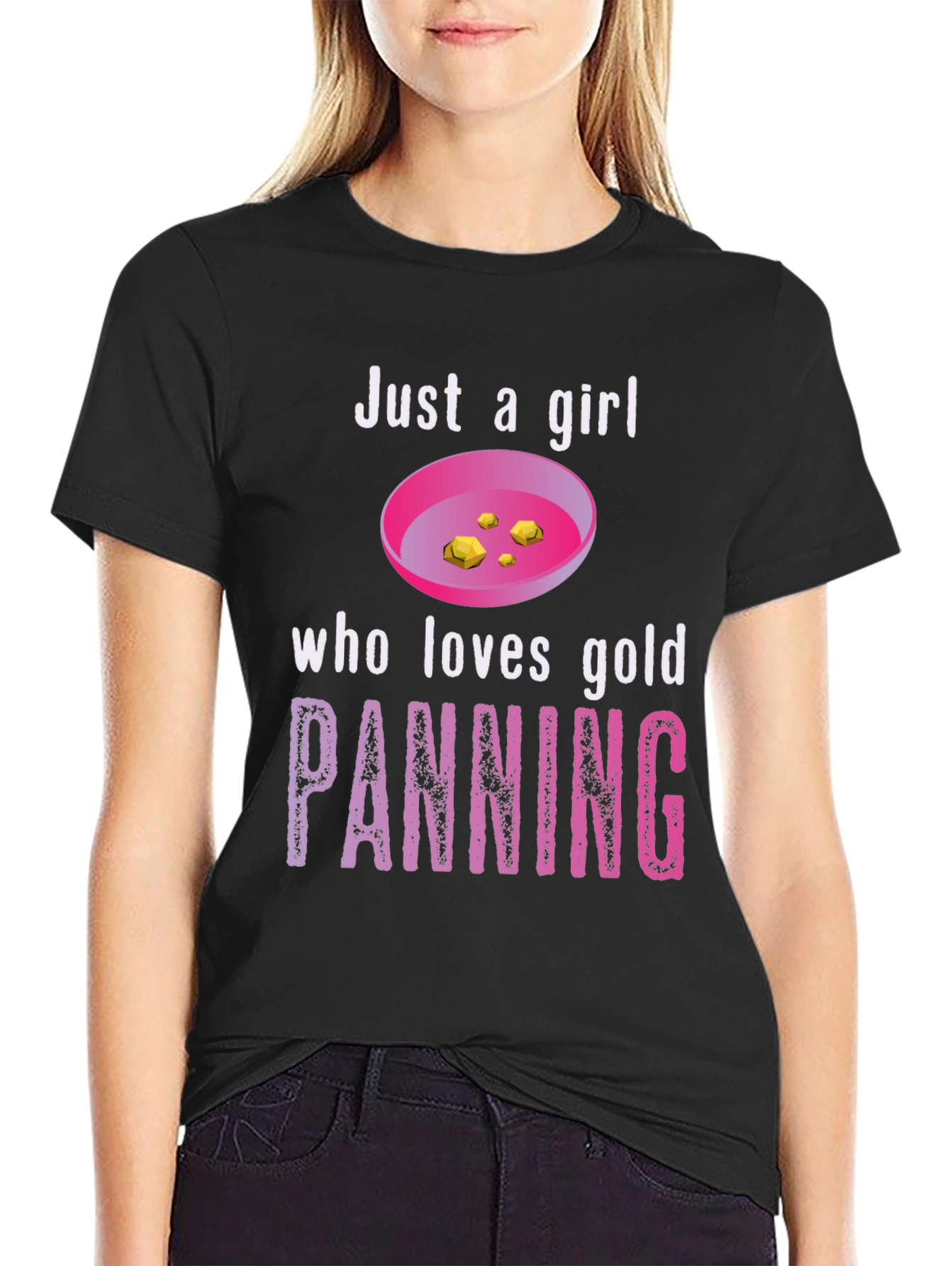 Black Just a Girl Who Loves Gold Panning T-Shirt view 2
