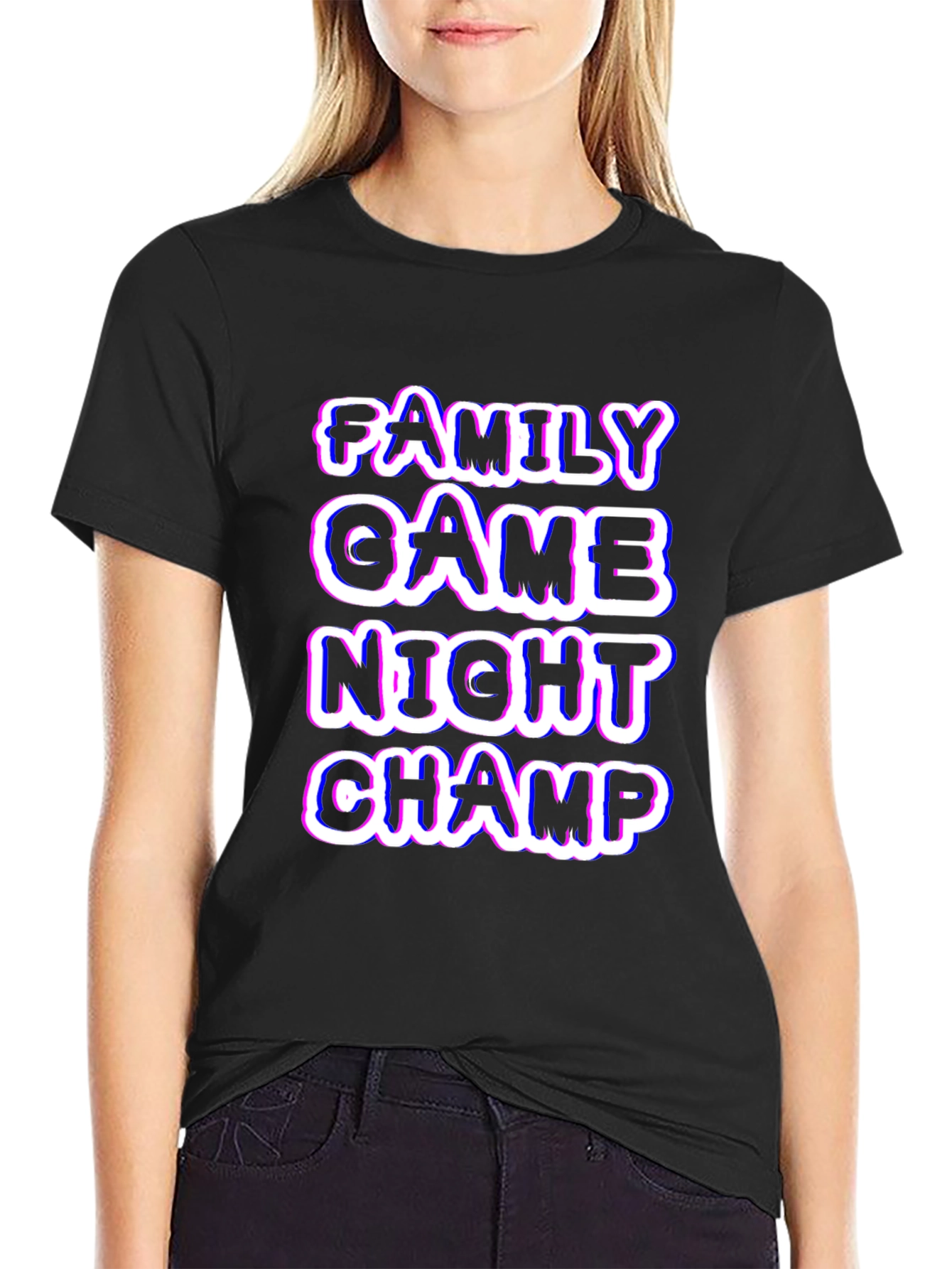 Black Family Game Night Champ Black T-Shirt view 2