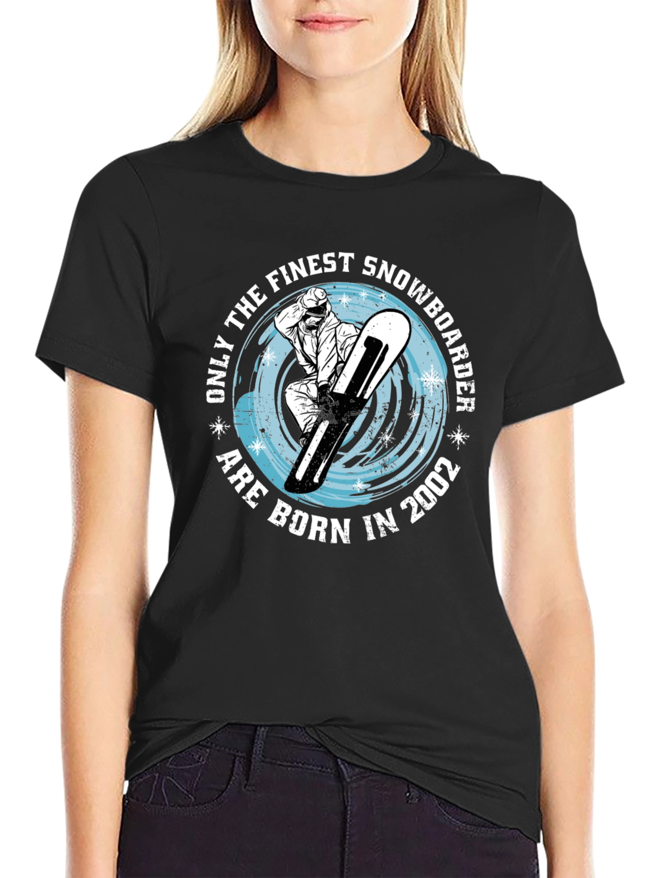 Black Finest Snowboarder Born in 2002 T-Shirt view 2