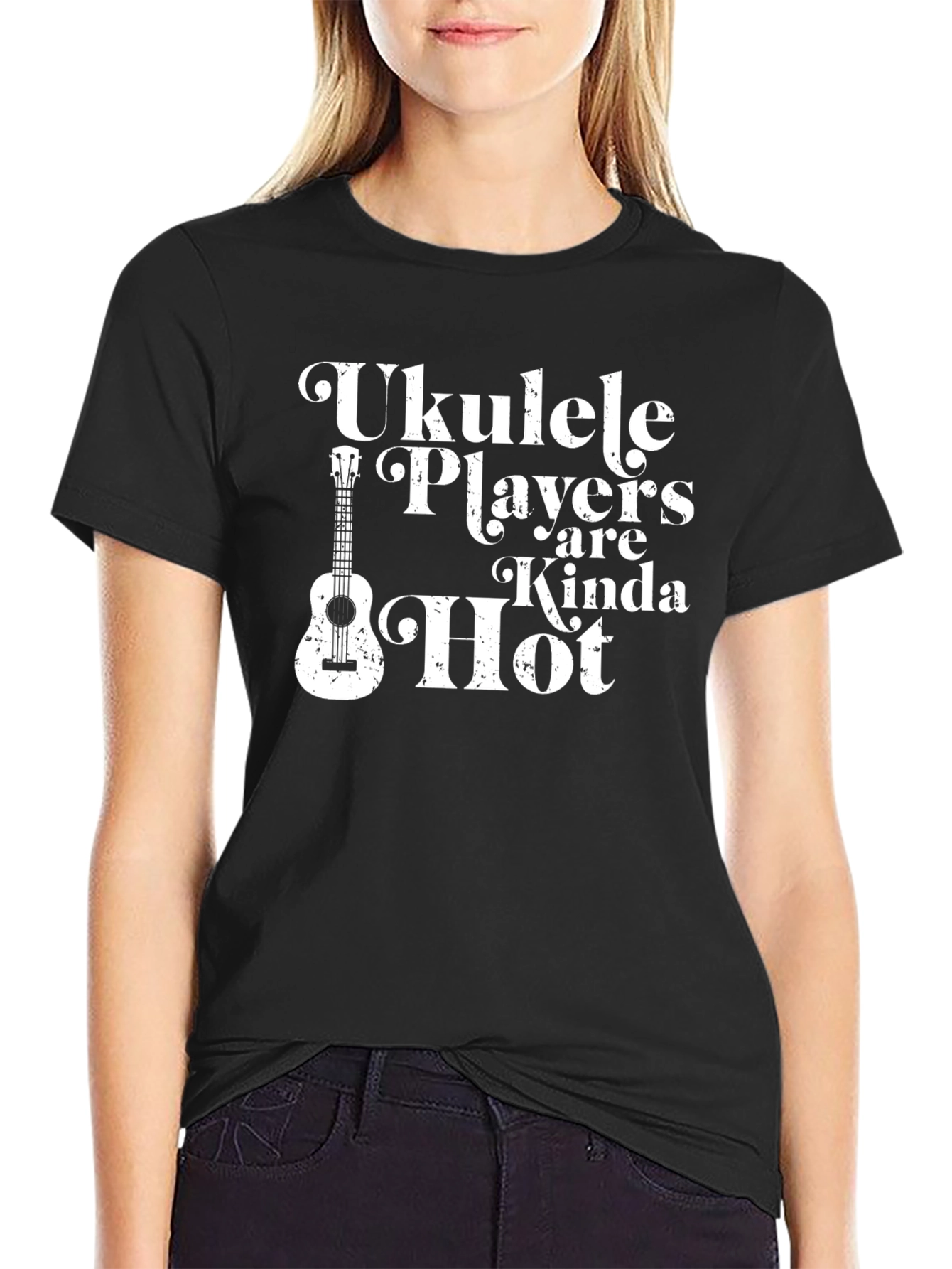 Black Ukulele Players Kinda Hot Graphic Tee view 2