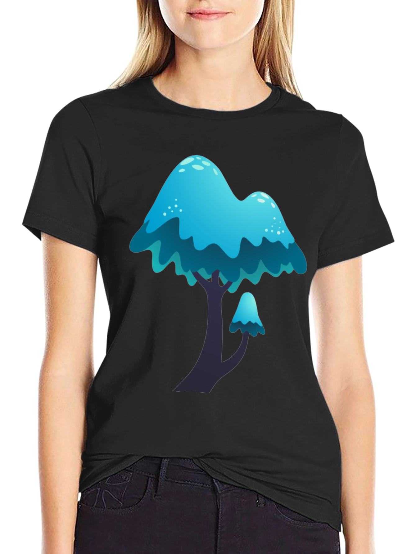 Black Blue Mushroom Graphic Tee - Funky Casual Wear view 2